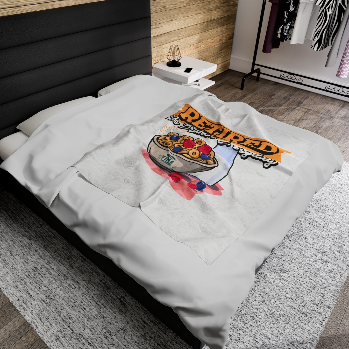 Velveteen Blanket – Retired We Brunch Every Day Cozy Throw, Soft and Luxurious Retirement Gift, Warm Lap Blanket for Relaxation, Perfect for Comfy Sofa Moments and Retirement Celebration