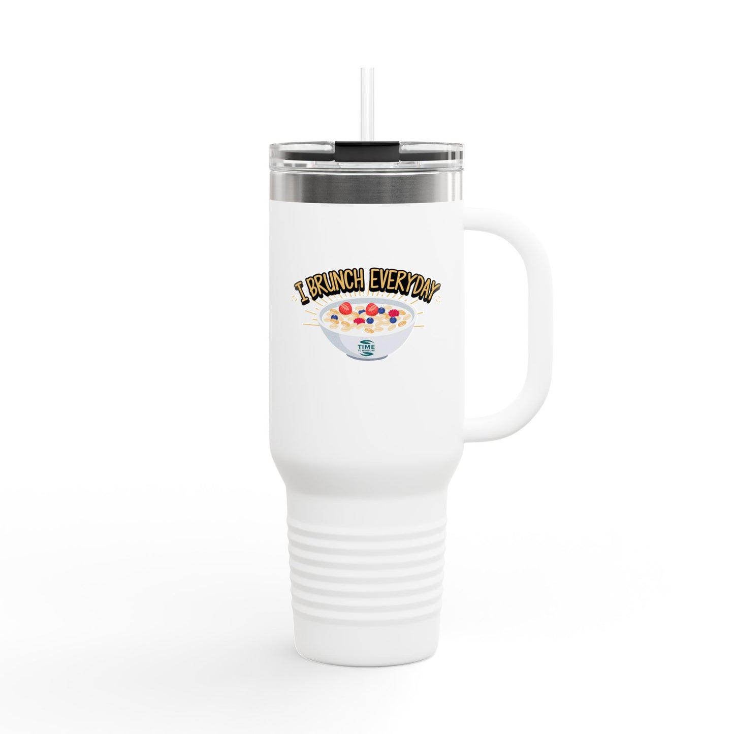 brunch lover insulated travel mug 40oz with a leak-proof lid, perfect for hot and cold drinks, featuring a fun design for coffee and tea enthusiasts, ideal for on-the-go use and a great gift for brunch lovers