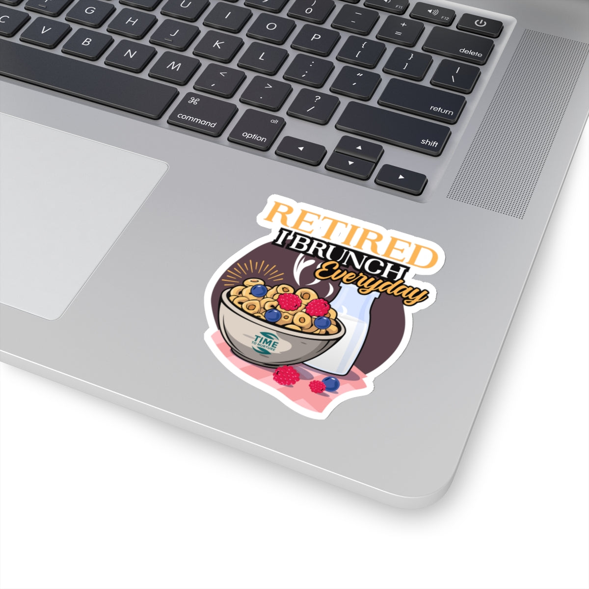 

A colorful sticker design featuring the phrase "Retired I Brunch Everyday" in bold, playful fonts. Surrounding the text are illustrations of brunch-themed items such as coffee cups, pancakes, and eggs. The sticker has a kiss-cut outline, making it easy to peel and apply. Suitable as a gift for brunch lovers, retirees, or for decorating laptops and scrapbooks.