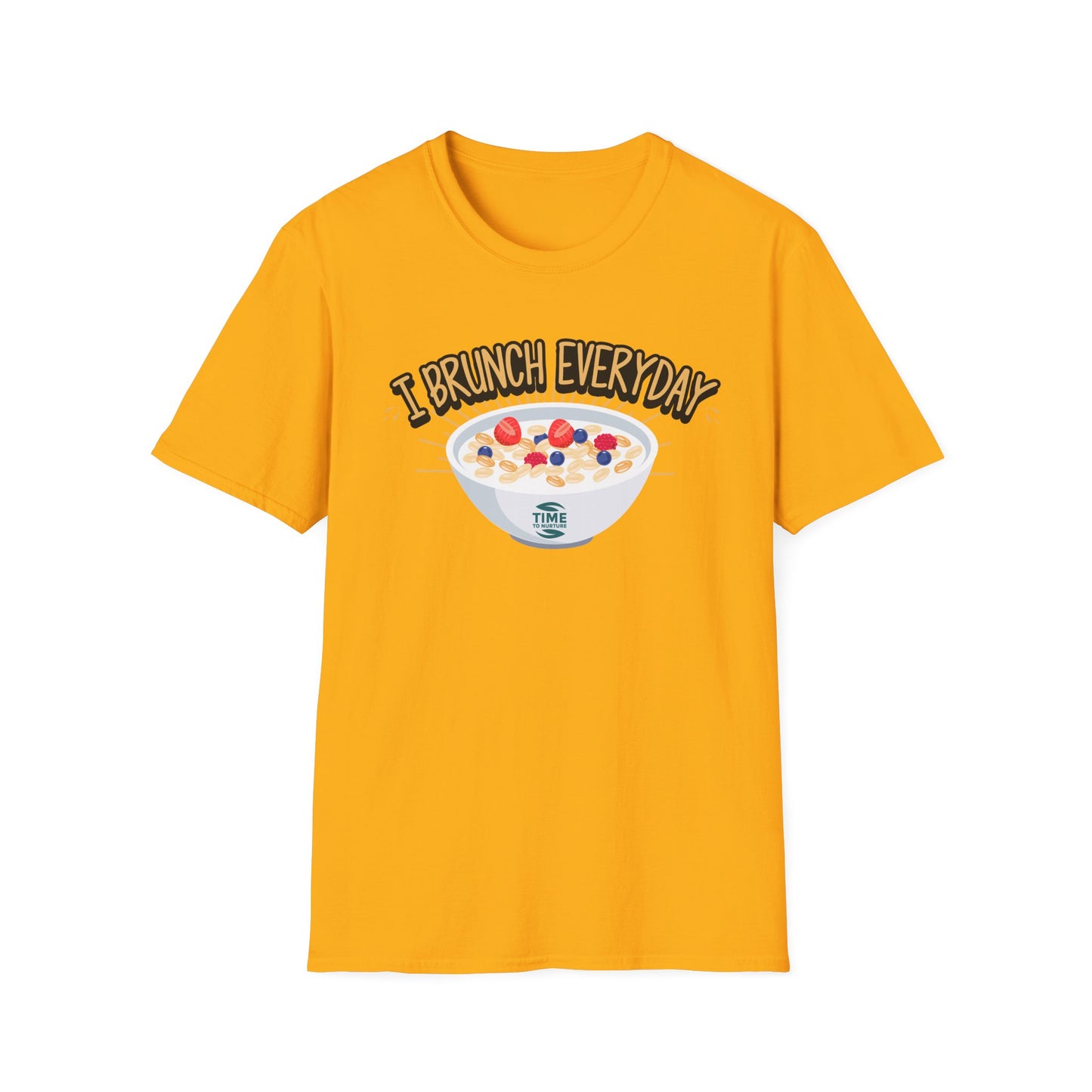 "I Brunch Every Day" unisex softstyle t-shirt, ethically made with superior comfort and durability, offering timeless style for everyday wear or as a fun digital brunch retirement gag gift.