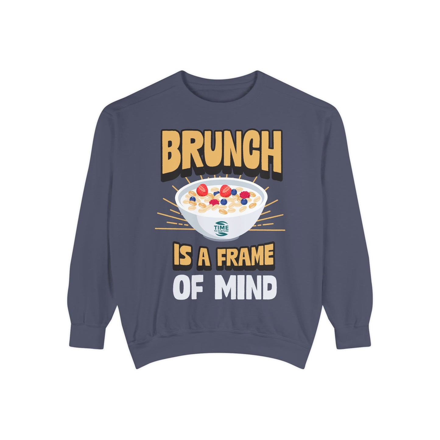 Cozy unisex sweatshirt featuring Brunch is a Frame of Mind Vibes, designed for brunch lovers and leisure enthusiasts, offering stylish and comfortable brunch-themed apparel, perfect for weekend outfits or as a thoughtful foodie gift.