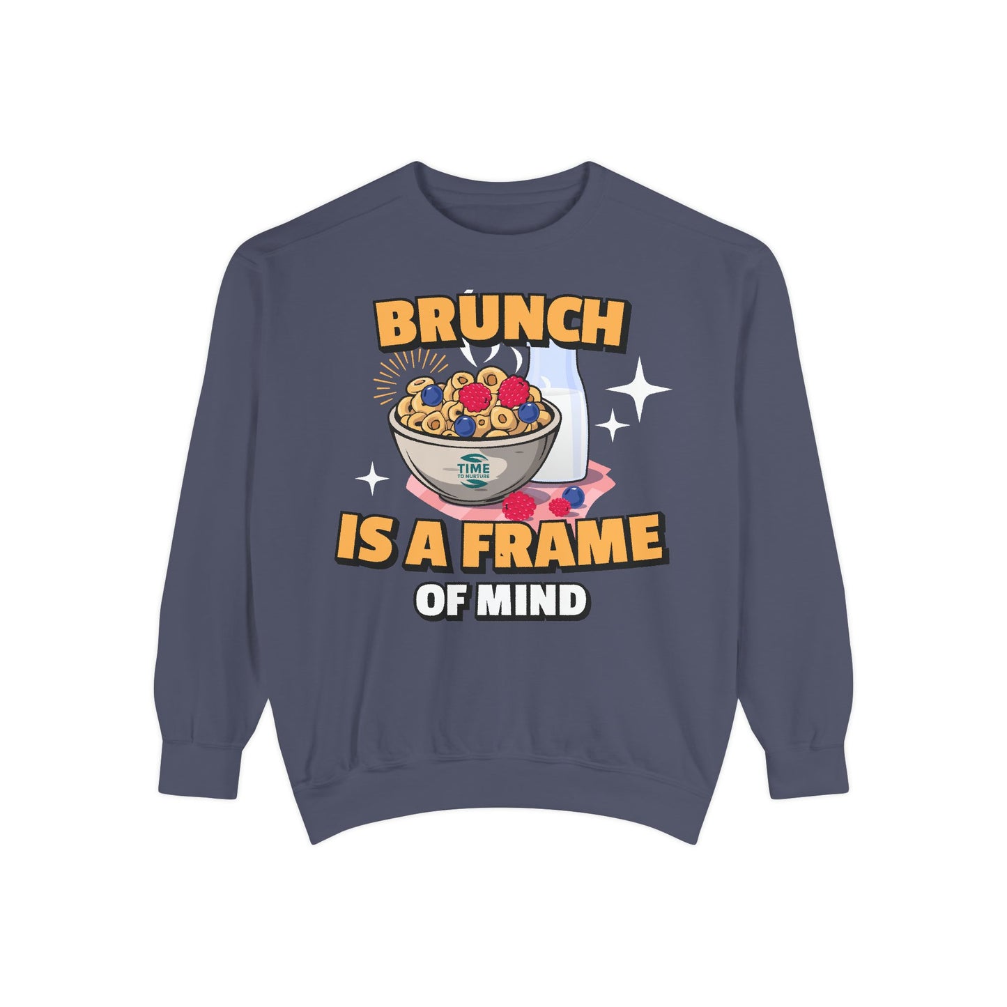 Cozy unisex sweatshirt featuring Brunch is a Frame of Mind Vibes, blending comfort and style for brunch lovers, perfect for weekend outfits, foodie gifts, and making a fashionable, mindful brunch-themed statement.