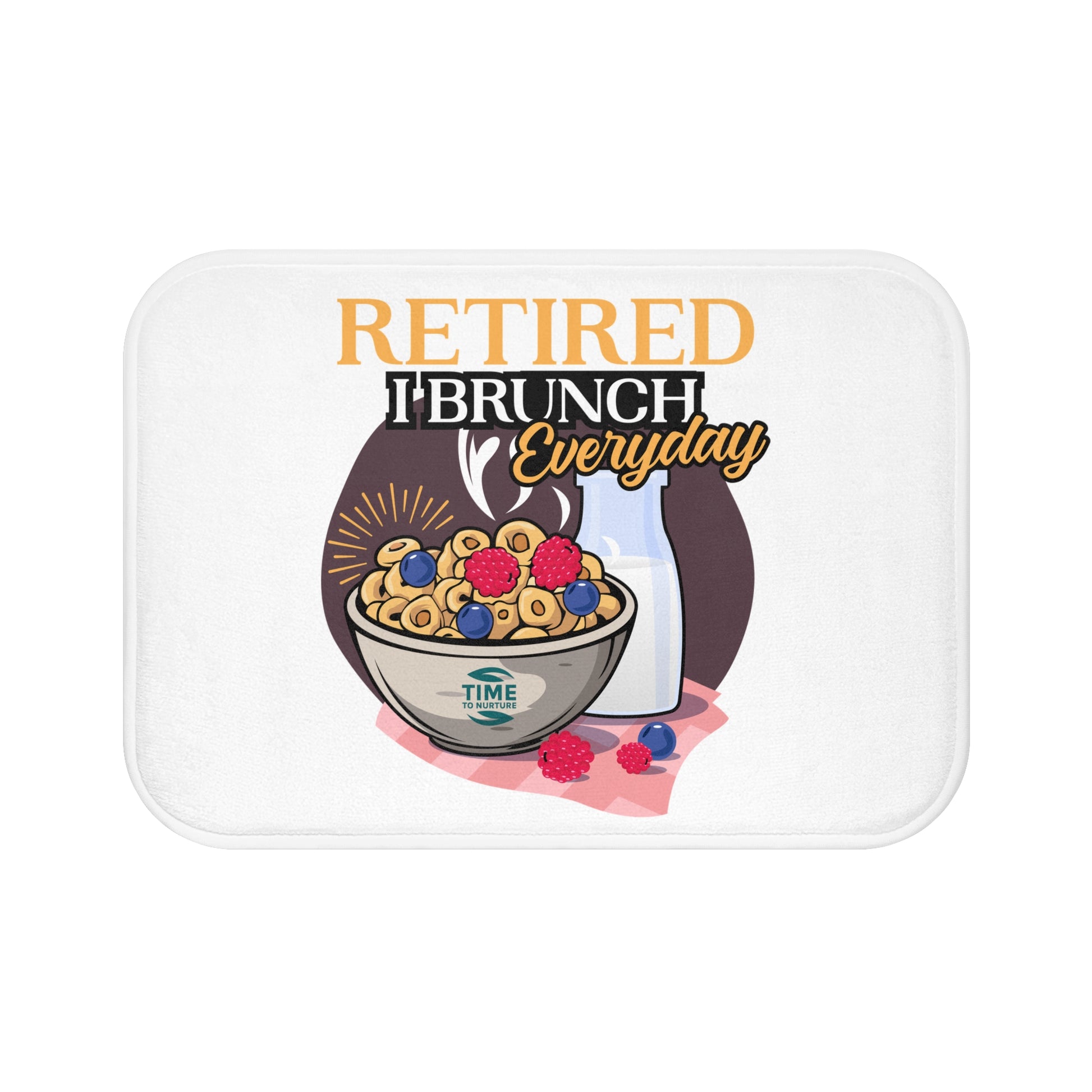 Retired I Brunch Everyday bath mat with a fun and playful design, perfect for retirees and brunch lovers, adding cozy charm to kitchens or bathrooms