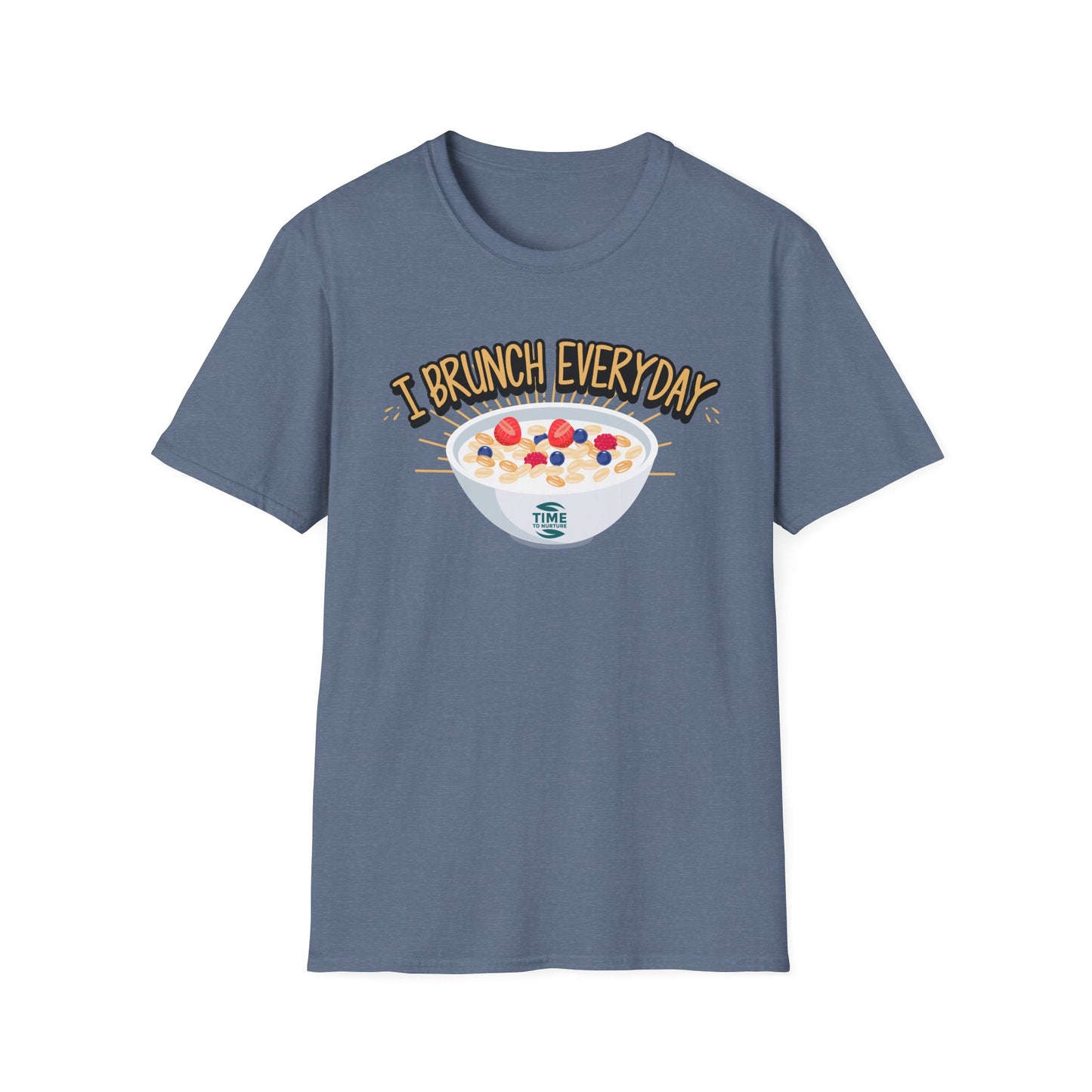 "I Brunch Every Day" unisex softstyle t-shirt, ethically made with superior comfort and durability, offering timeless style for everyday wear or as a fun digital brunch retirement gag gift.