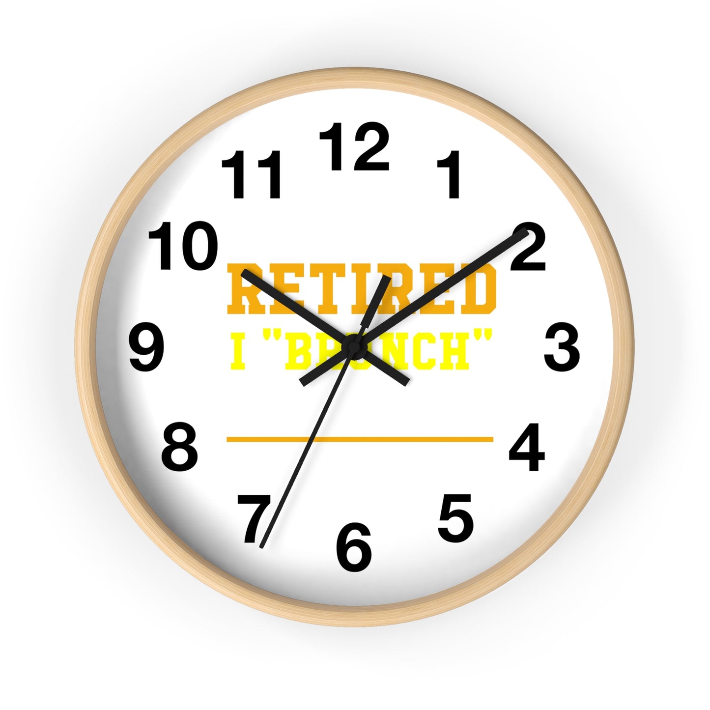 Retired Life wall clock with a stylish design, perfect for adding a relaxing touch to any space, featuring a fun brunch-themed aesthetic for the kitchen, living room, or office.