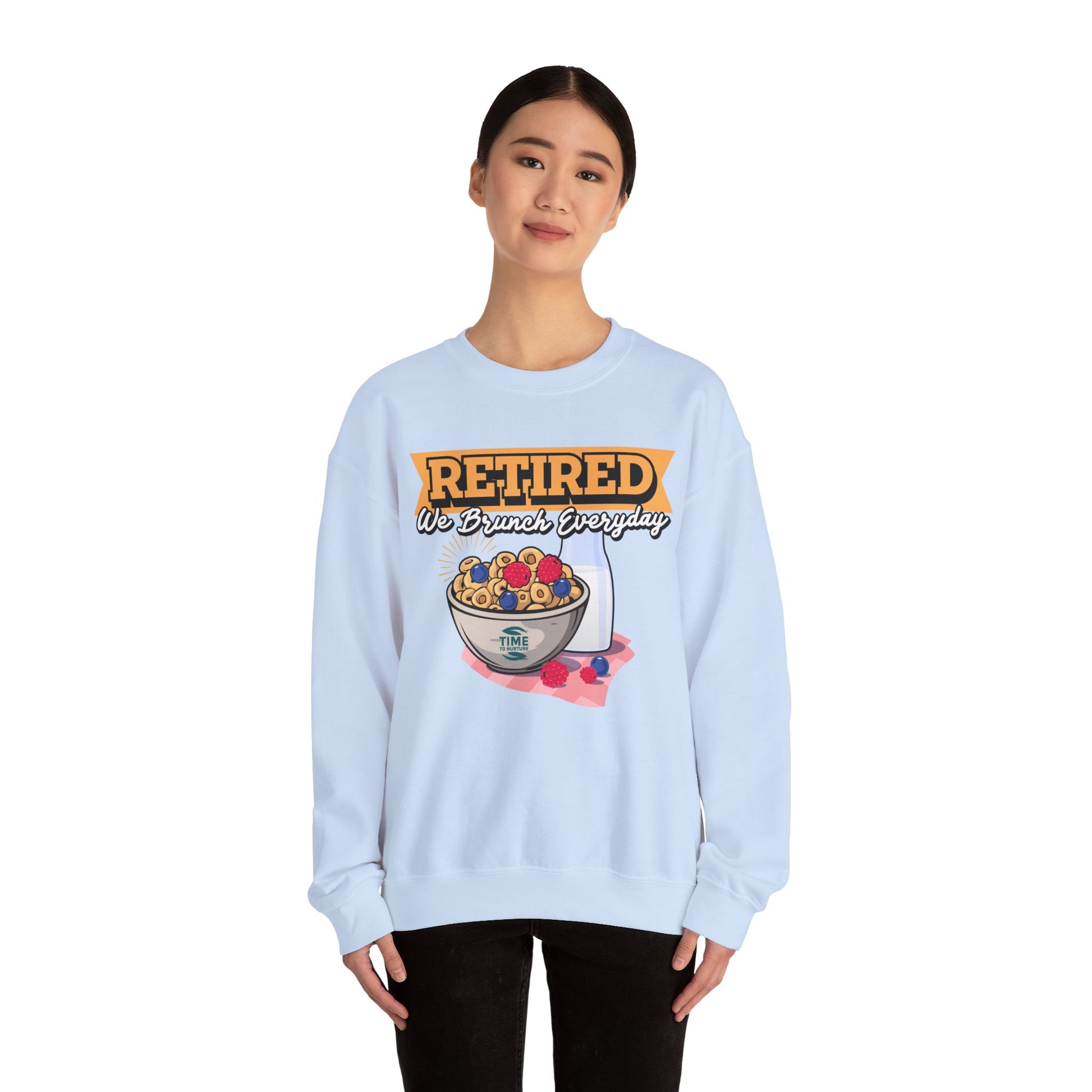 Retired: We Brunch Every Day unisex heavy blend crewneck sweatshirt, a comfortable and durable choice perfect for brunch lovers and relaxed retirement days.