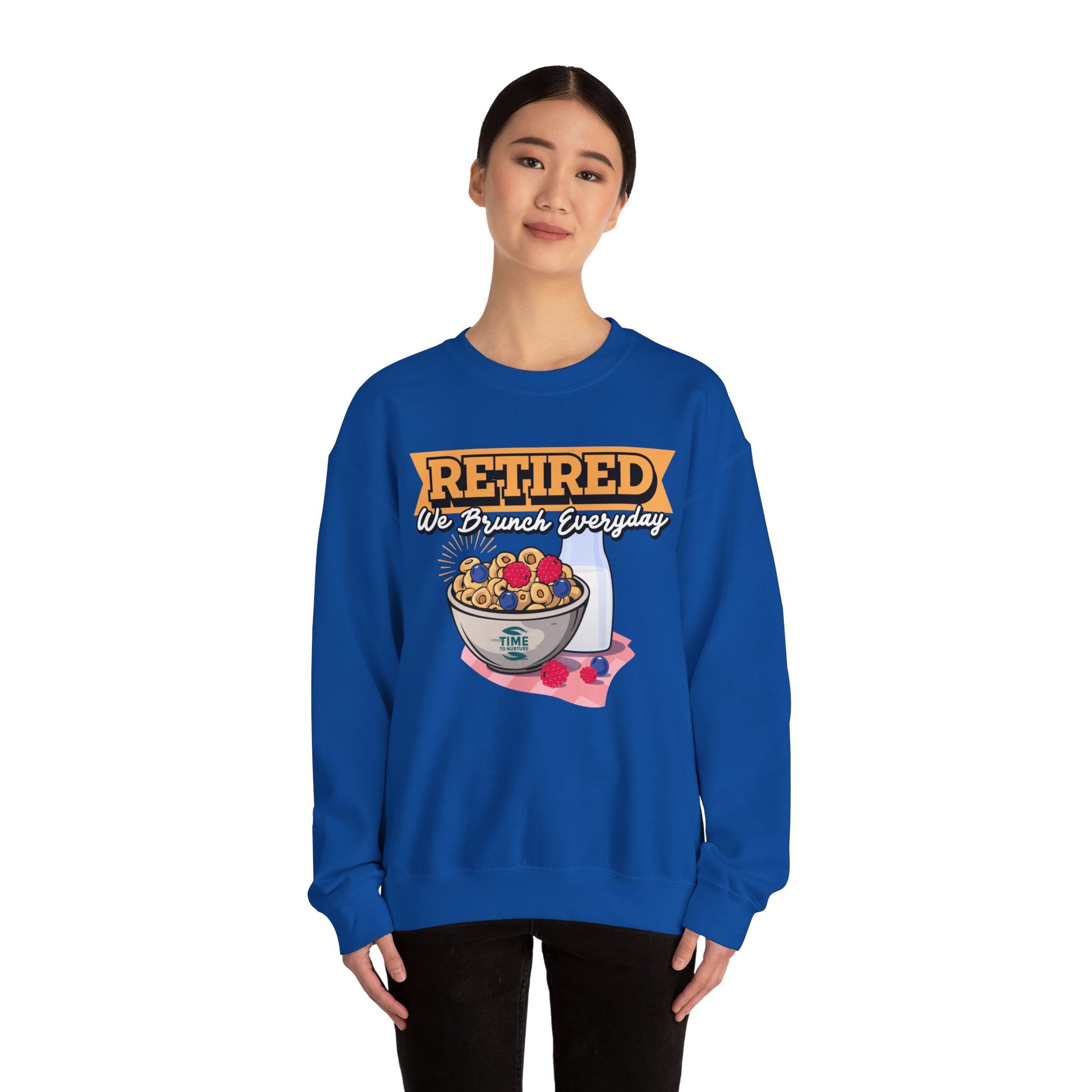 Retired: We Brunch Every Day unisex heavy blend crewneck sweatshirt, a comfortable and durable choice perfect for brunch lovers and relaxed retirement days.