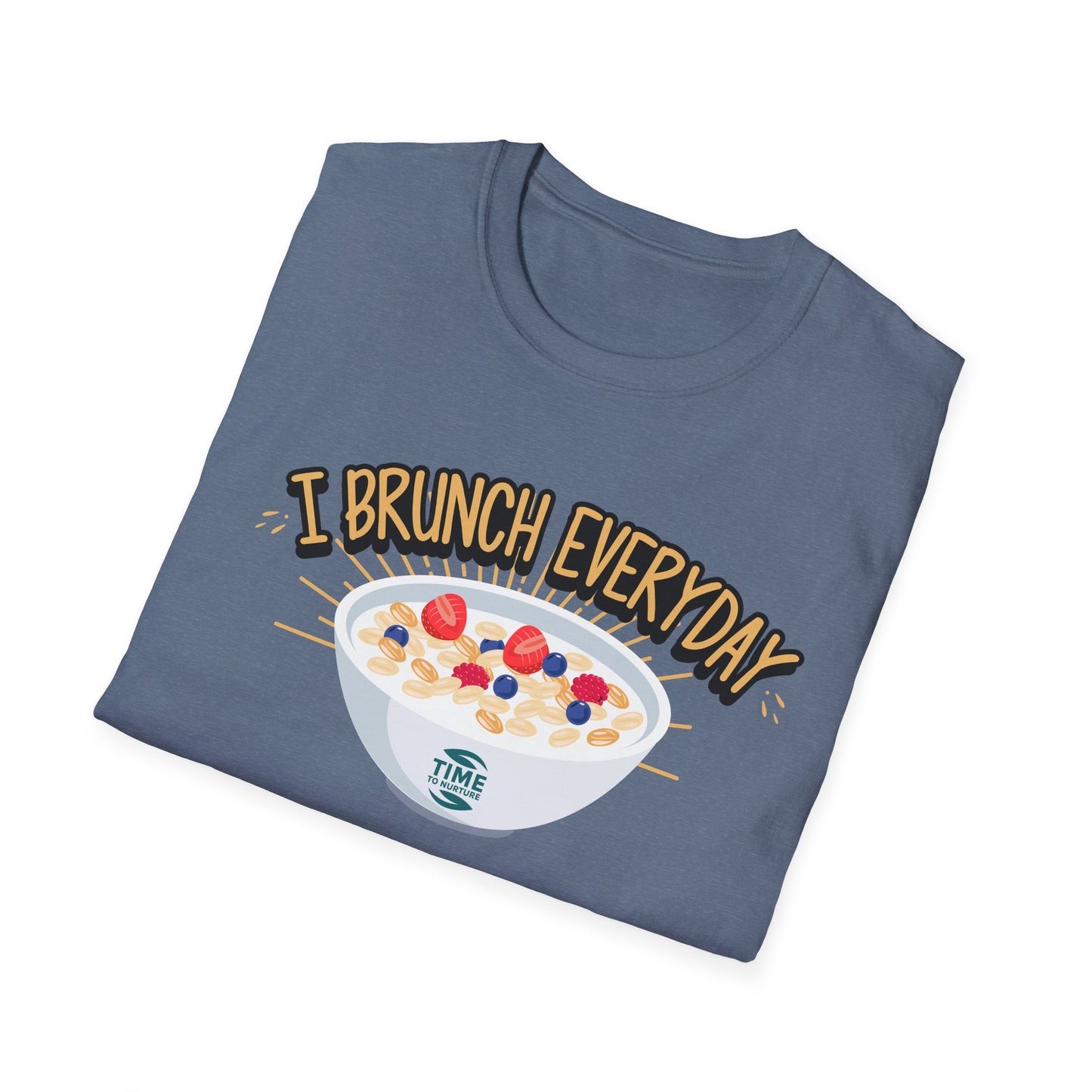 "I Brunch Every Day" unisex softstyle t-shirt, ethically made with superior comfort and durability, offering timeless style for everyday wear or as a fun digital brunch retirement gag gift.