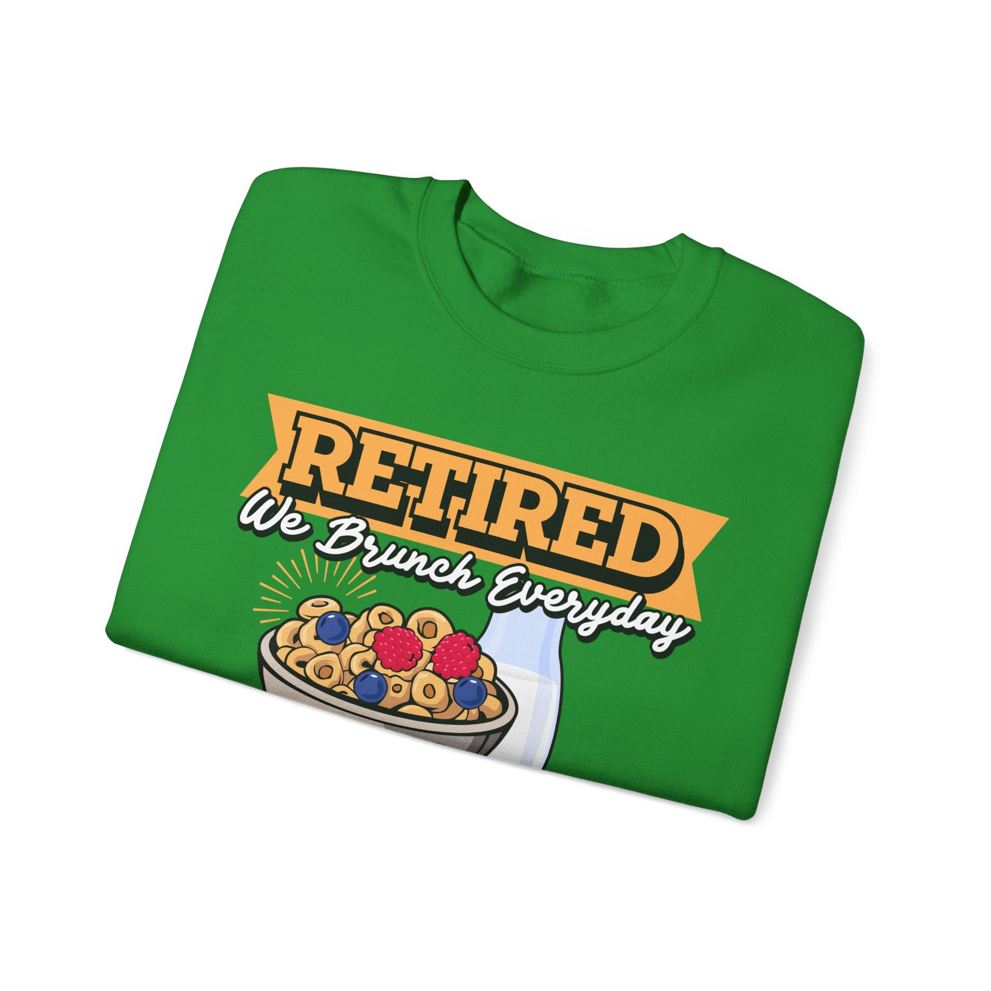 Retired: We Brunch Every Day unisex heavy blend crewneck sweatshirt, a comfortable and durable choice perfect for brunch lovers and relaxed retirement days.