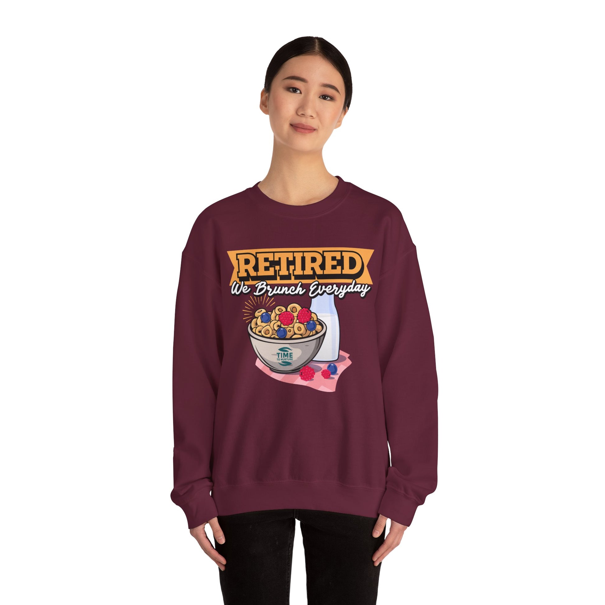 Retired: We Brunch Every Day unisex heavy blend crewneck sweatshirt, a comfortable and durable choice perfect for brunch lovers and relaxed retirement days.