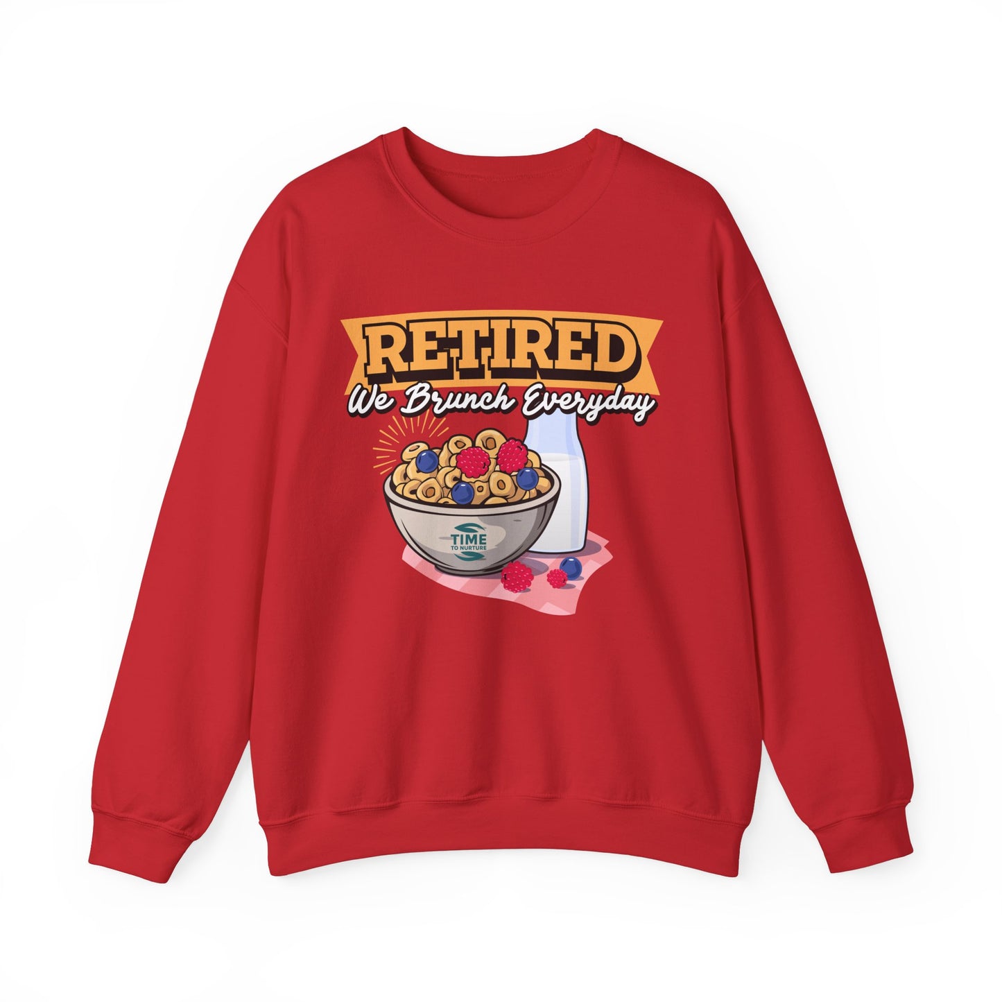 Retired We Brunch Everyday unisex heavy blend crewneck sweatshirt, cozy and stylish, perfect retirement gift for brunch lovers and relaxed weekends