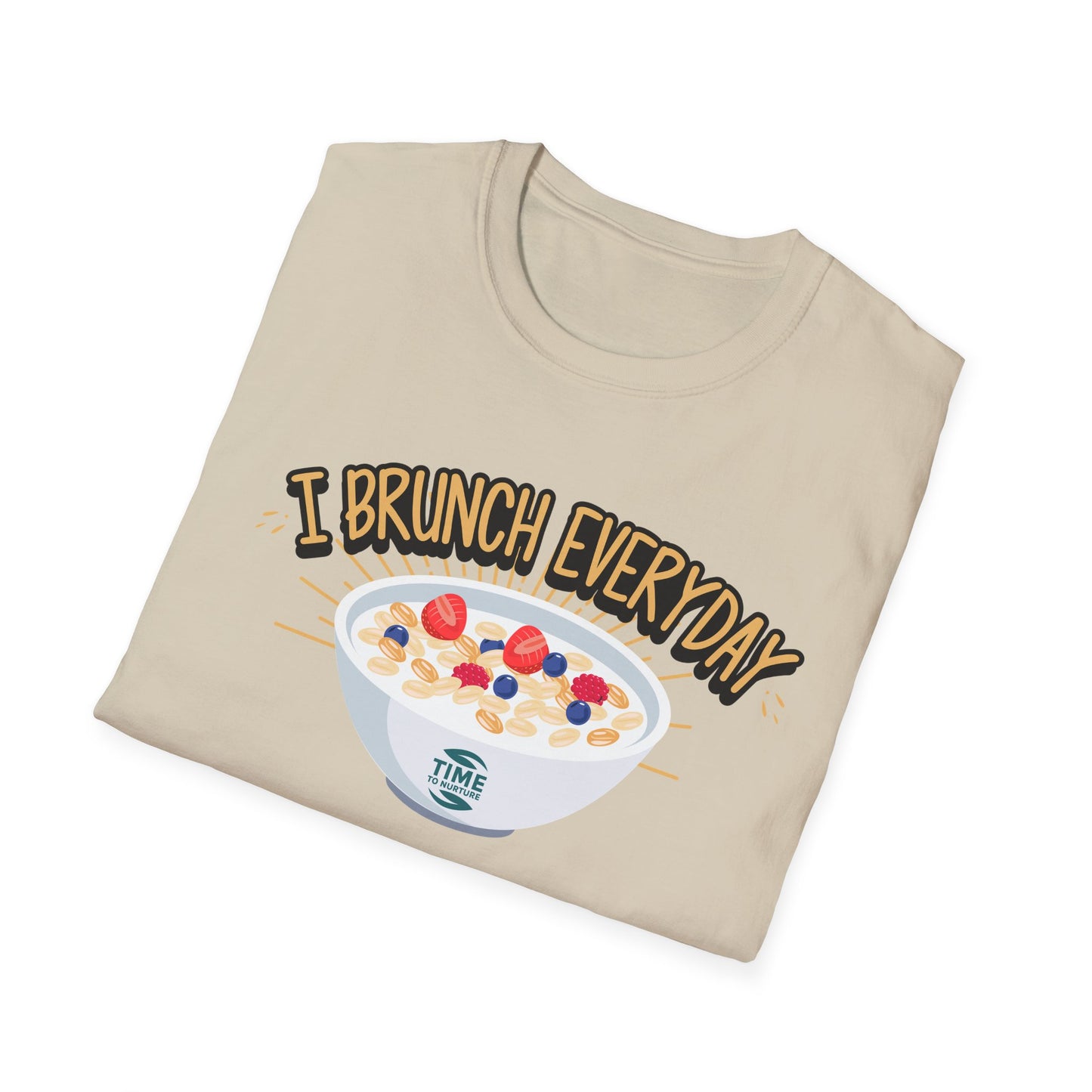 "I Brunch Every Day" unisex softstyle t-shirt, ethically made with superior comfort and durability, offering timeless style for everyday wear or as a fun digital brunch retirement gag gift.