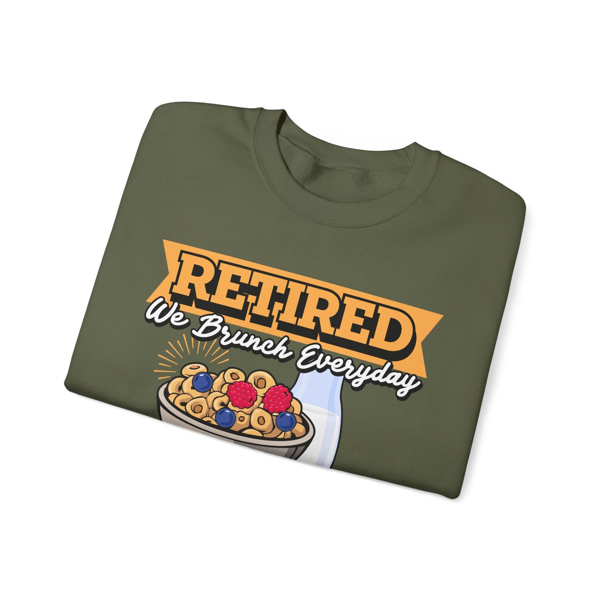 Retired: We Brunch Every Day unisex heavy blend crewneck sweatshirt, a comfortable and durable choice perfect for brunch lovers and relaxed retirement days.