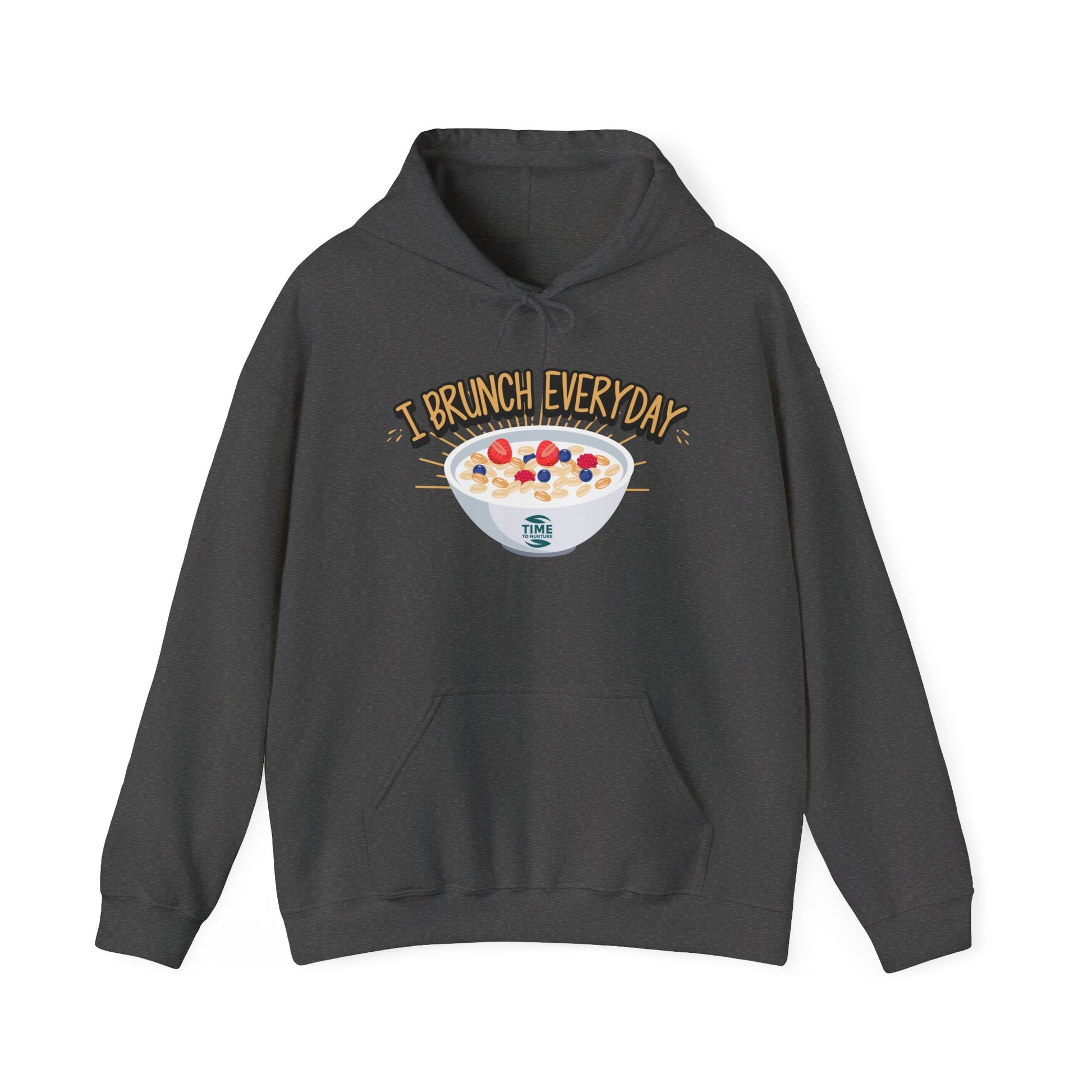 Alt text: A unisex hooded sweatshirt with the phrase "I Brunch Everyday" printed on the front. Ideal for brunch lovers, the hoodie is designed as a retirement gift or casual wear.