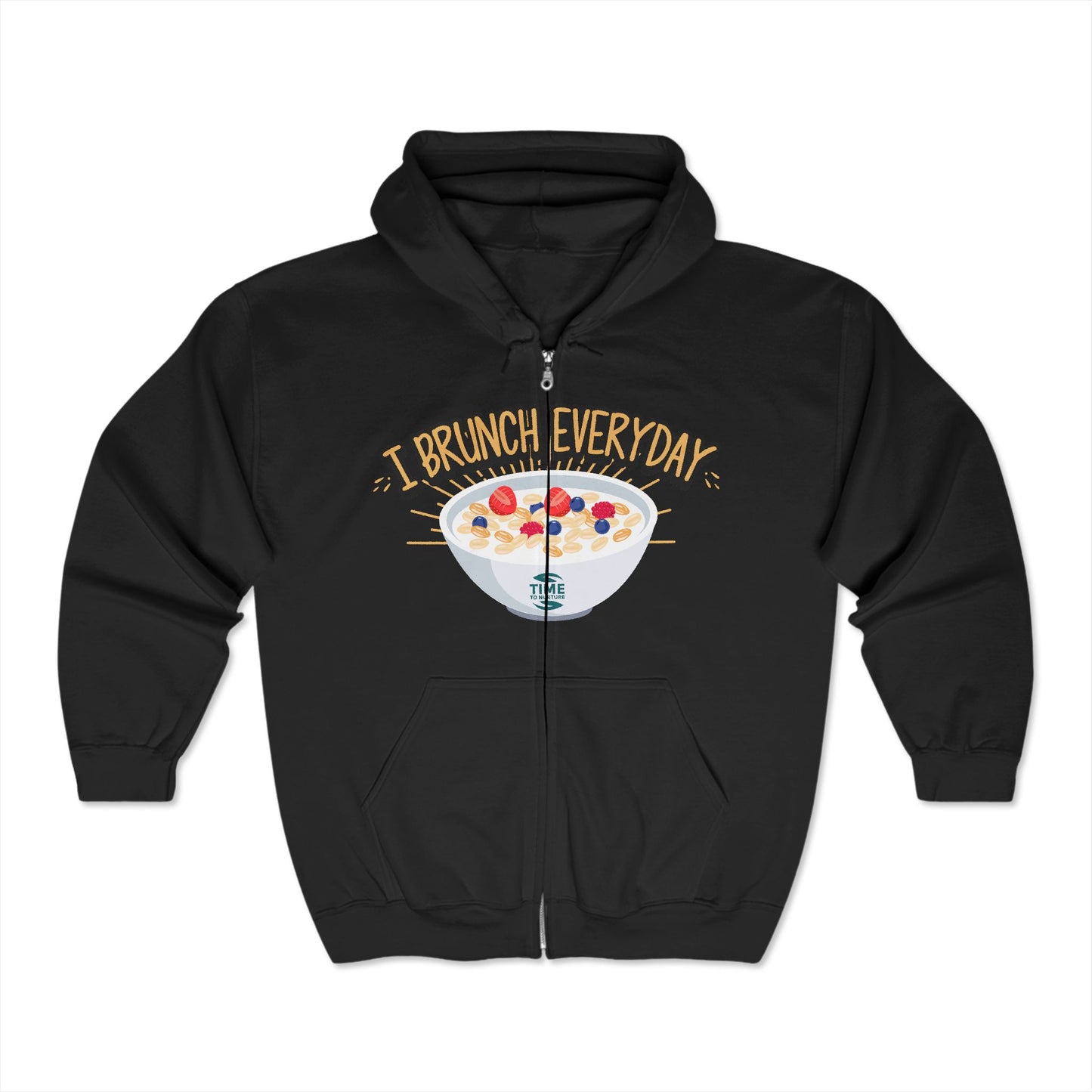 A cozy unisex zip hoodie sweatshirt in a casual style, perfect for weekend vibes and lounging. The hoodie features a comfortable fit, ideal for foodies or as a brunch-themed gift.