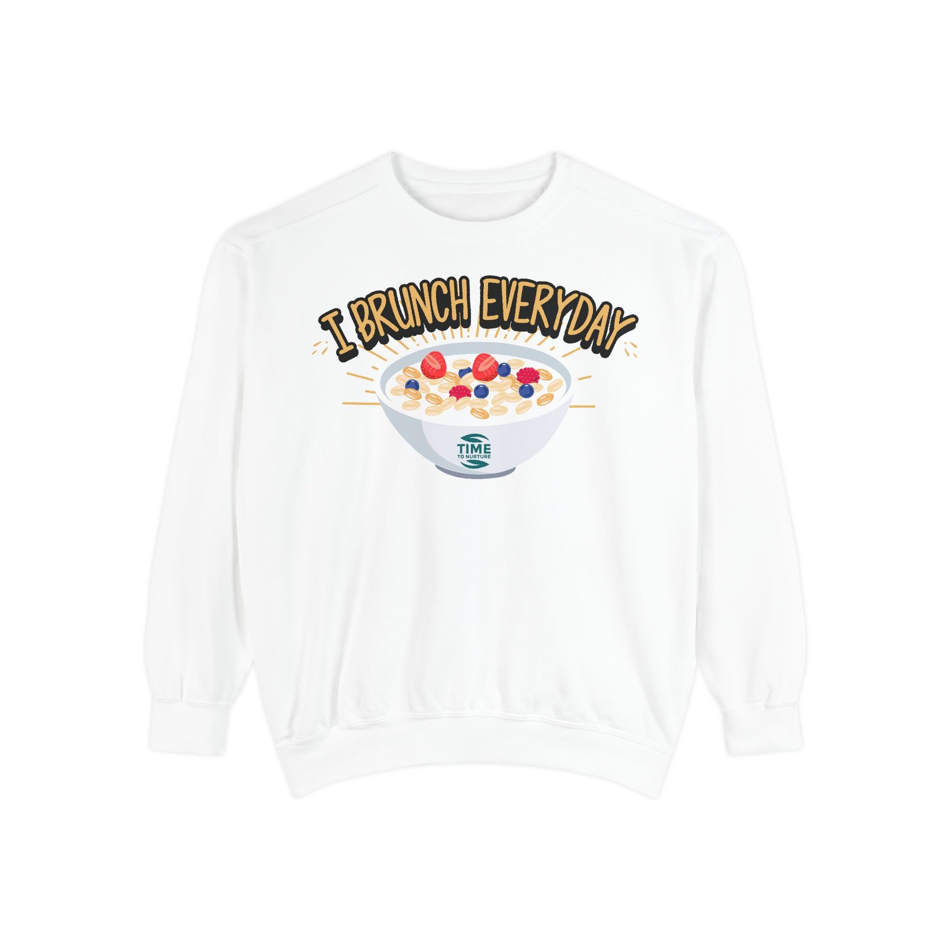 A unisex sweatshirt with the phrase I Brunch Everyday printed on the front. A humorous and stylish option for brunch lovers, perfect as a retirement party gift or a present for him or her.