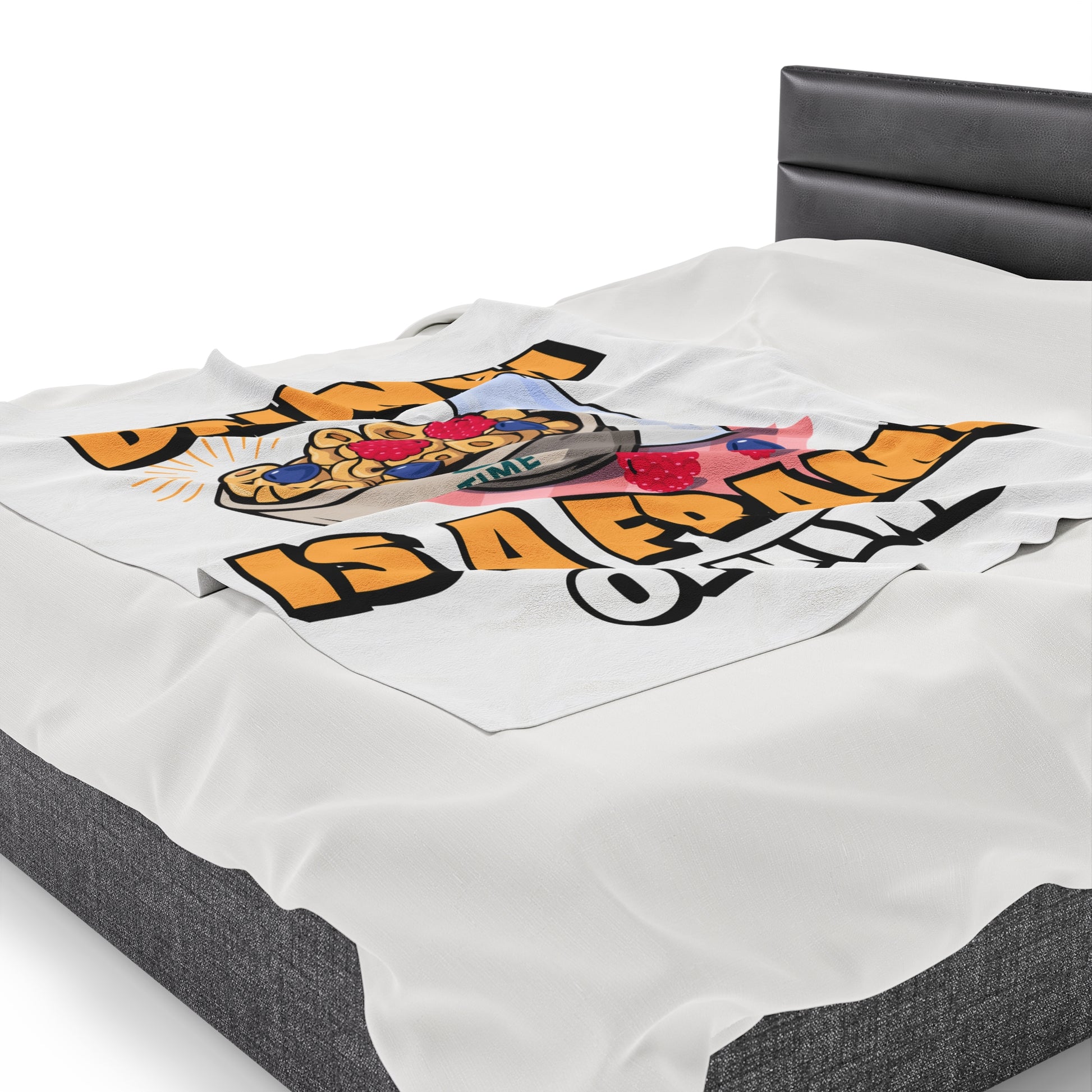 A velveteen plush blanket with the phrase Brunch is a Frame of Mind, designed as a cozy throw or snuggly bedspread, perfect for home decor, keeping warm, or gifting to brunch lovers.