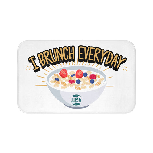 Brunch-themed memory foam bath mat with a cozy and stylish design, perfect for adding comfort and fun to the bathroom or kitchen, ideal for foodies and brunch lovers.