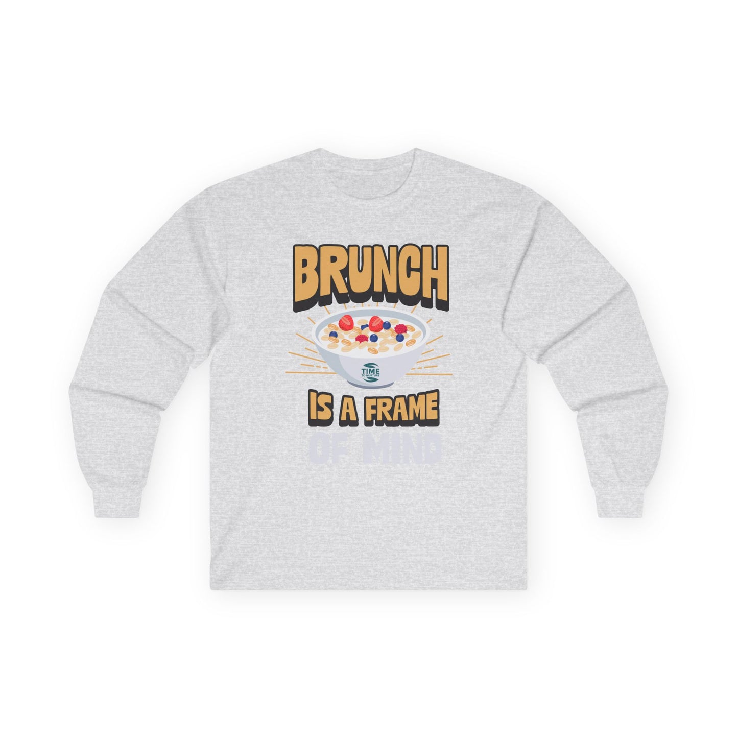 Brunch-themed unisex long sleeve cotton tee with a relaxed fit, ideal for breakfast lovers, weekend outings, and casual gatherings.