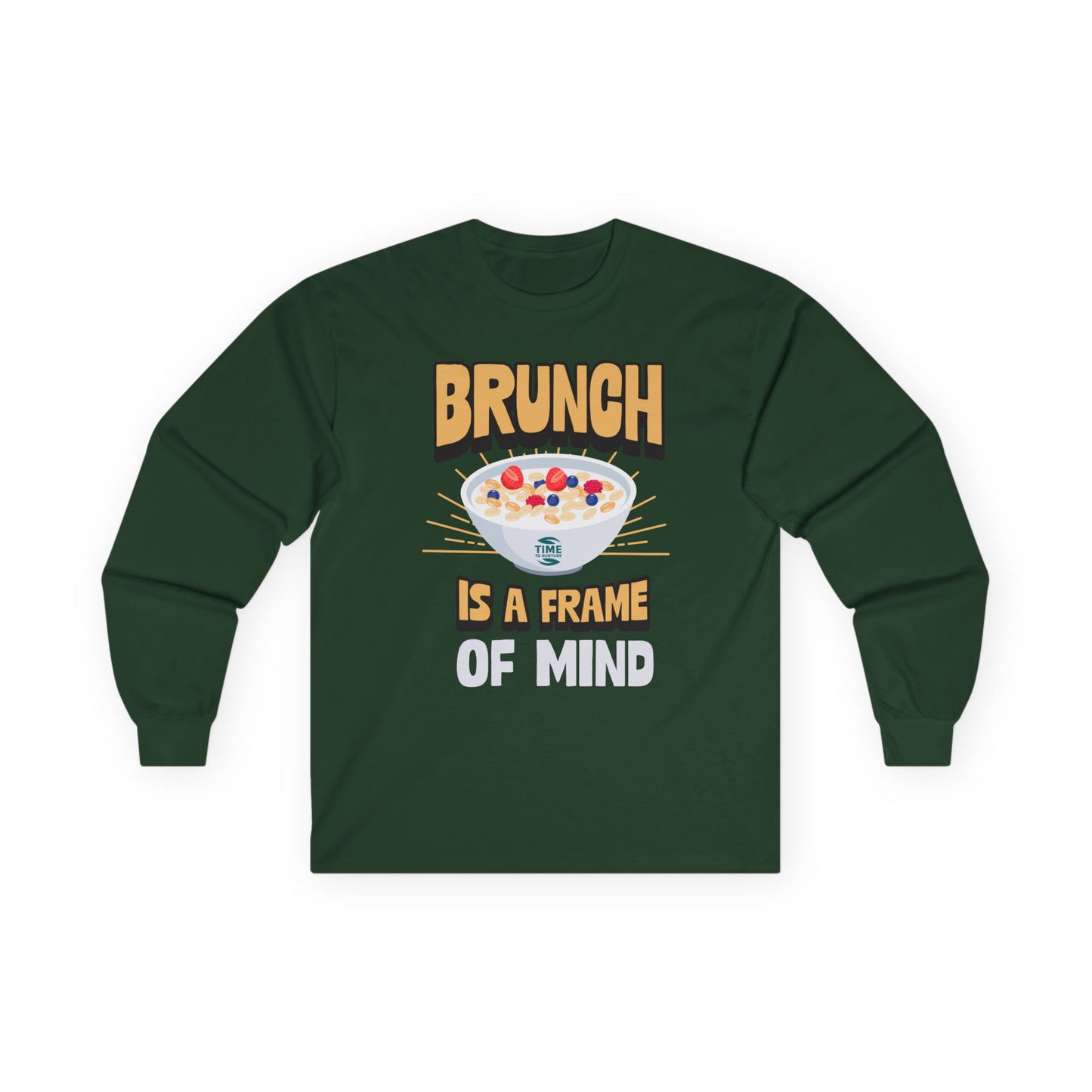 Brunch-themed unisex long sleeve cotton tee with a relaxed fit, ideal for breakfast lovers, weekend outings, and casual gatherings.