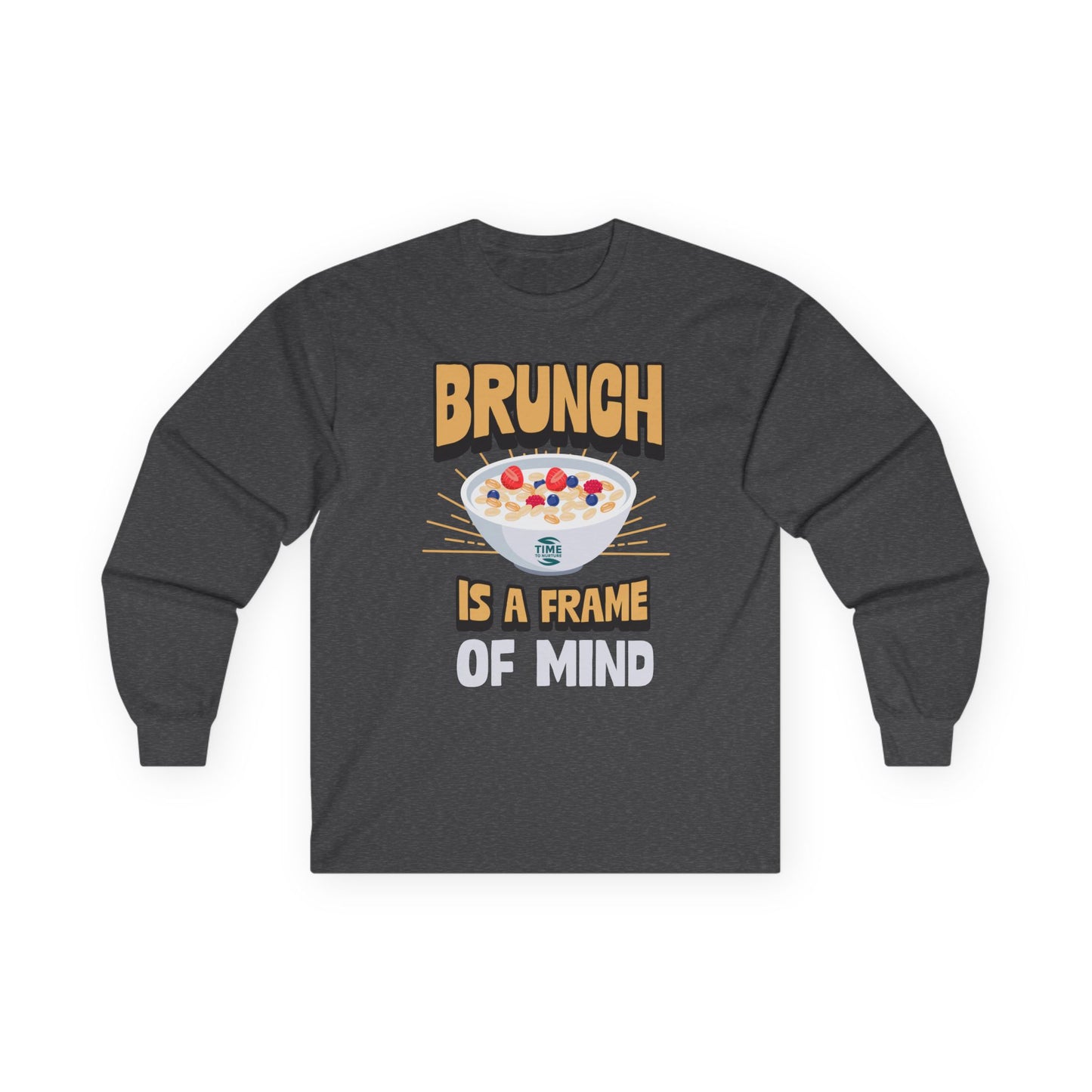 Brunch-themed unisex long sleeve cotton tee with a relaxed fit, ideal for breakfast lovers, weekend outings, and casual gatherings.