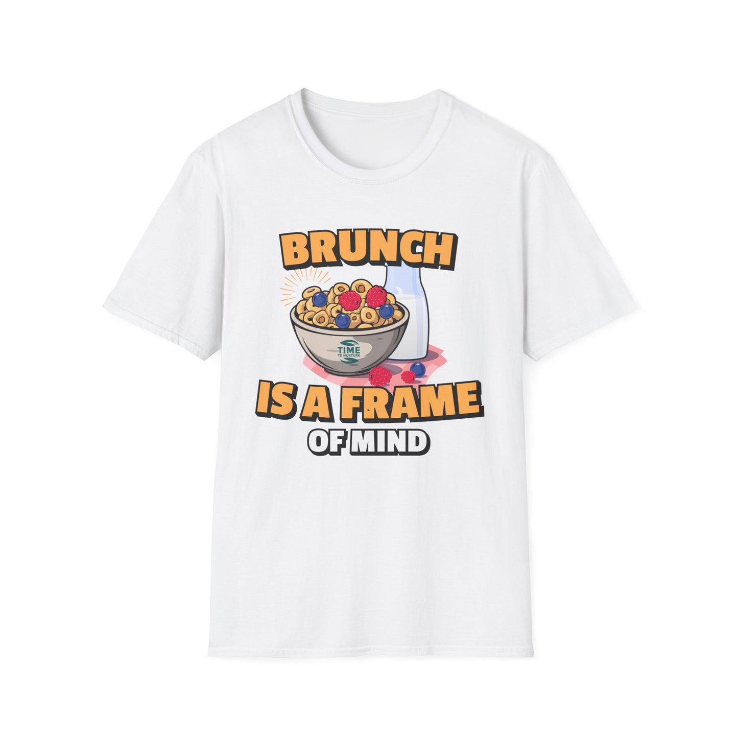 Brunch Is a State of Mind unisex softstyle T-shirt with premium fabric, ethical production, superior comfort, durability, and timeless style, making it a fun digital brunch retirement gag gift