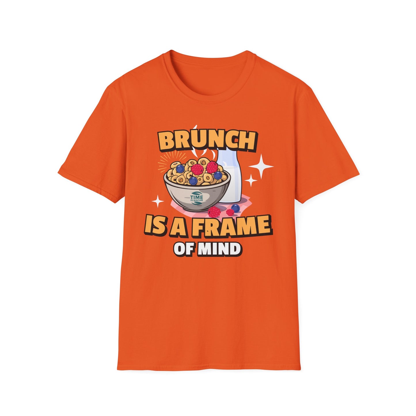 Brunch Is a State of Mind unisex softstyle T-shirt with premium fabric, ethical production, superior comfort, durability, and timeless style, making it a fun digital brunch retirement gag gift