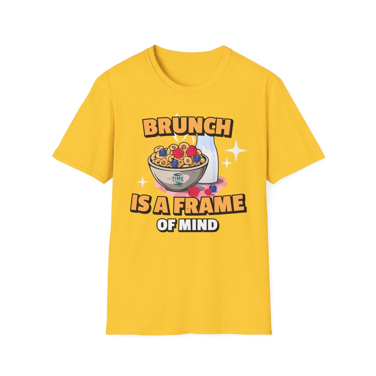 Brunch Is a State of Mind unisex softstyle T-shirt with premium fabric, ethical production, superior comfort, durability, and timeless style, making it a fun digital brunch retirement gag gift