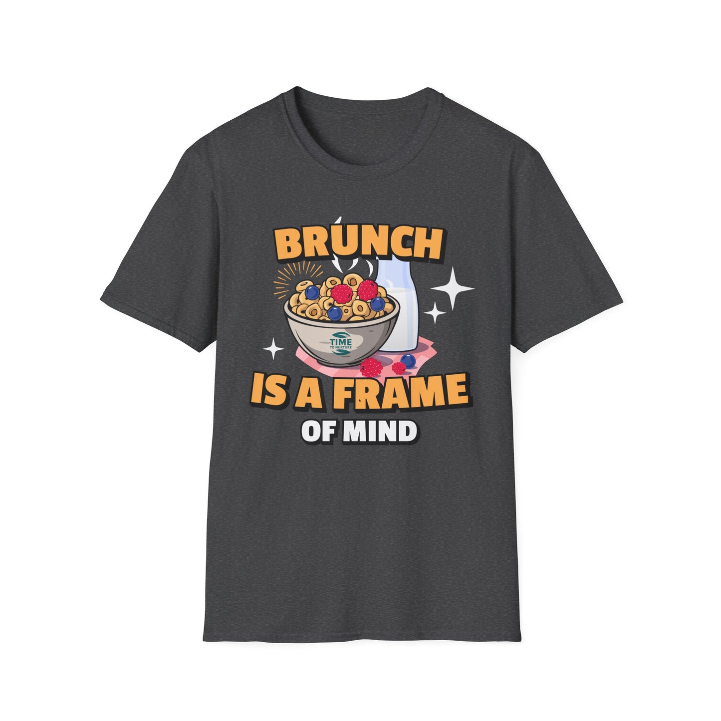 Brunch Is a State of Mind unisex softstyle T-shirt with premium fabric, ethical production, superior comfort, durability, and timeless style, making it a fun digital brunch retirement gag gift