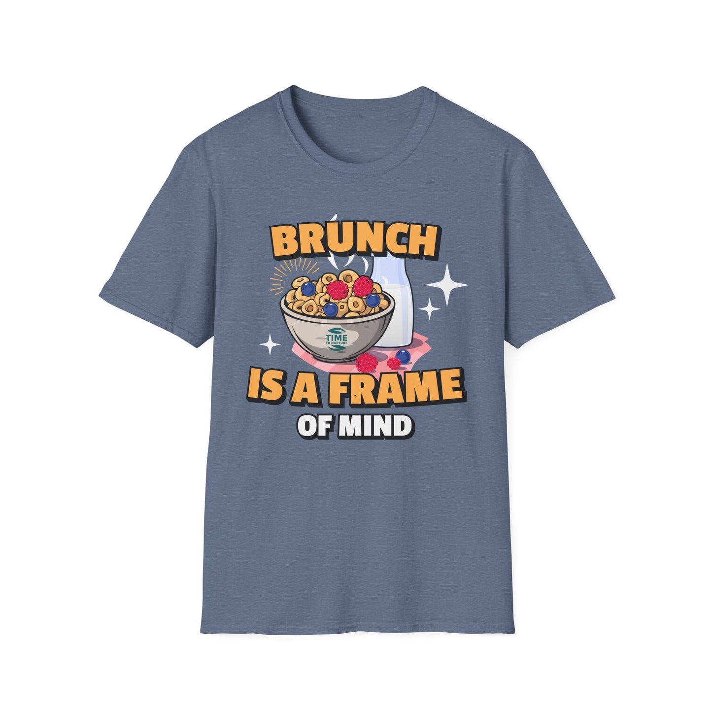 Brunch Is a State of Mind unisex softstyle T-shirt with premium fabric, ethical production, superior comfort, durability, and timeless style, making it a fun digital brunch retirement gag gift