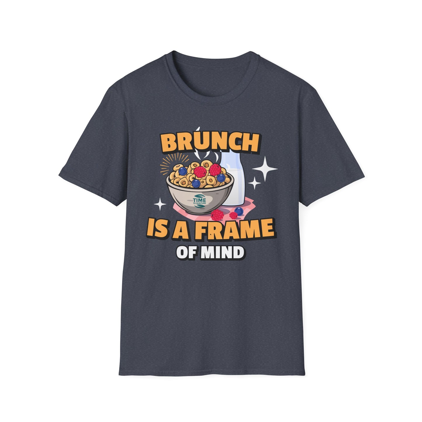 Brunch Is a State of Mind unisex softstyle T-shirt with premium fabric, ethical production, superior comfort, durability, and timeless style, making it a fun digital brunch retirement gag gift