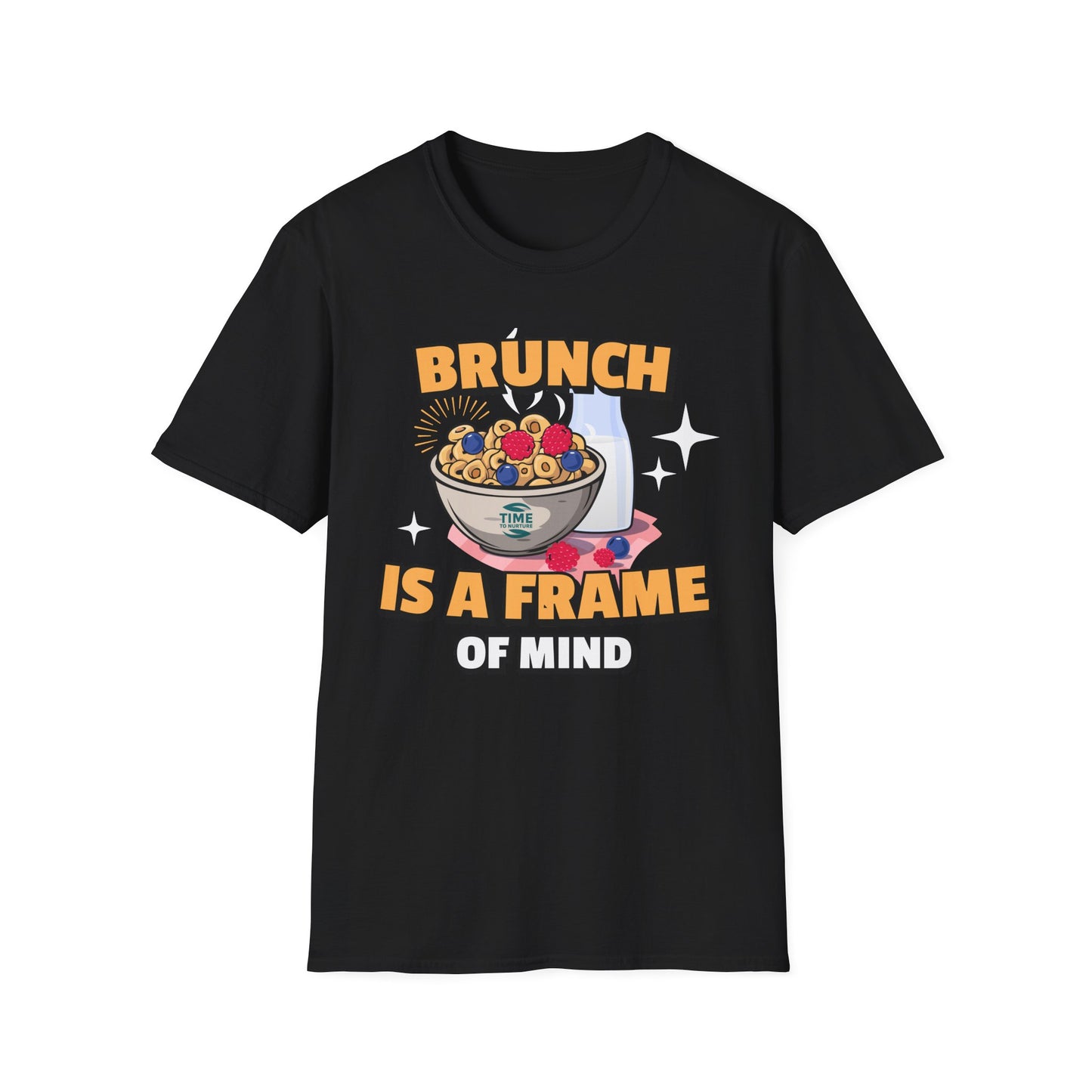 Brunch Is a State of Mind unisex softstyle T-shirt with premium fabric, ethical production, superior comfort, durability, and timeless style, making it a fun digital brunch retirement gag gift