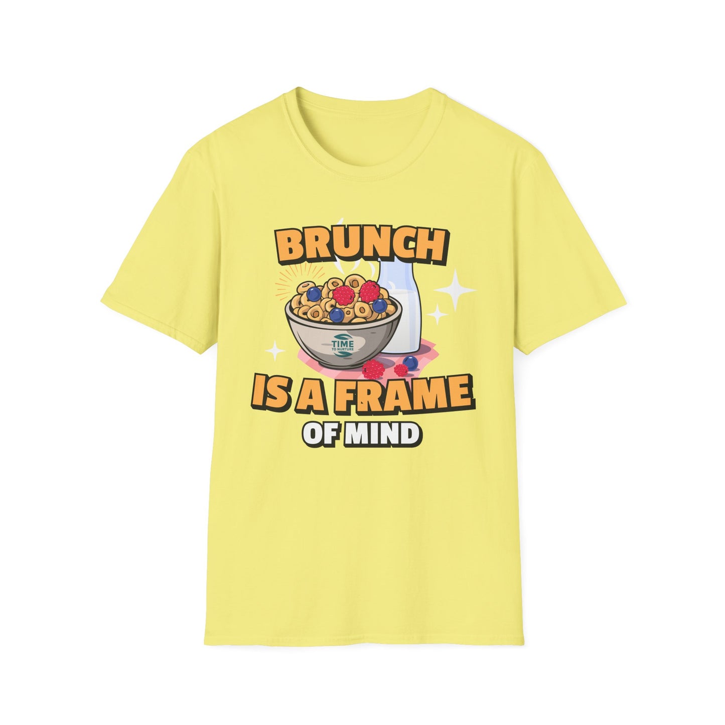 Brunch Is a State of Mind unisex softstyle T-shirt with premium fabric, ethical production, superior comfort, durability, and timeless style, making it a fun digital brunch retirement gag gift