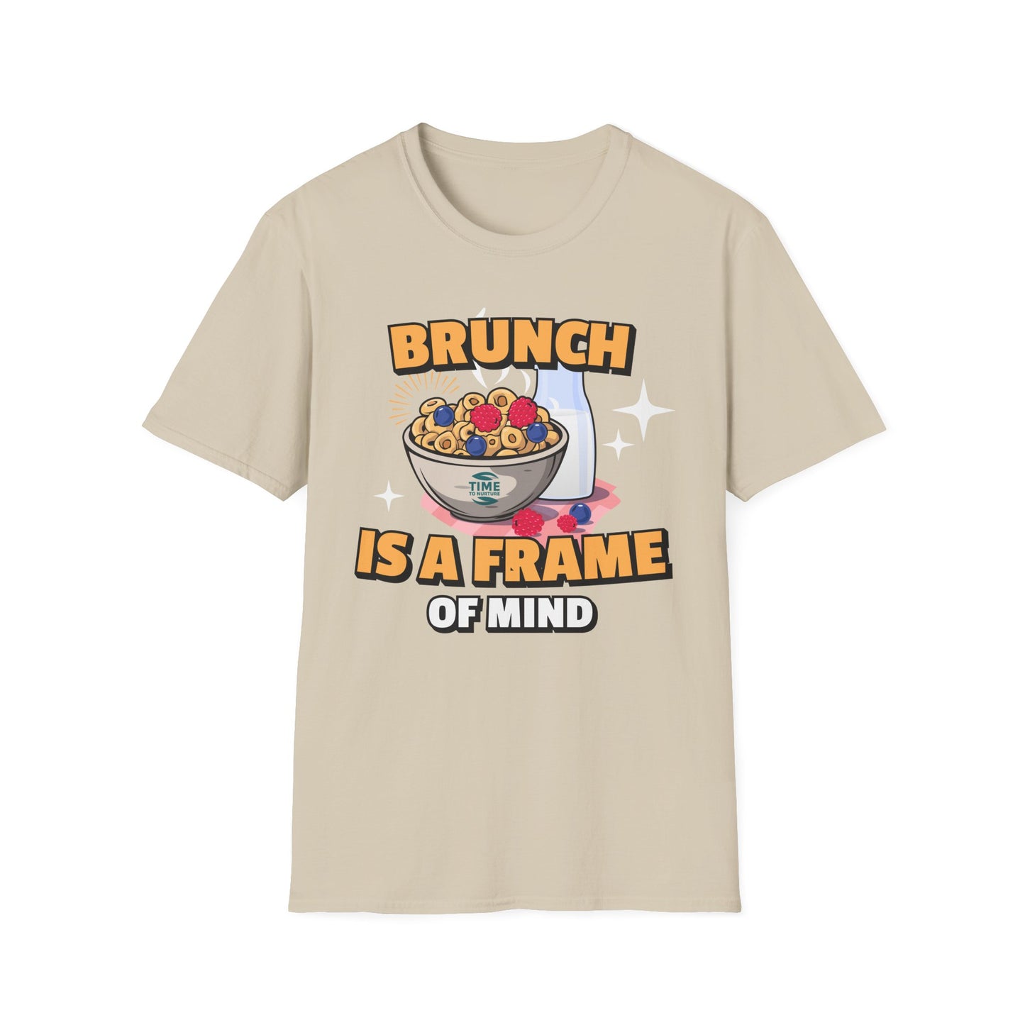 Brunch Is a State of Mind unisex softstyle T-shirt with premium fabric, ethical production, superior comfort, durability, and timeless style, making it a fun digital brunch retirement gag gift