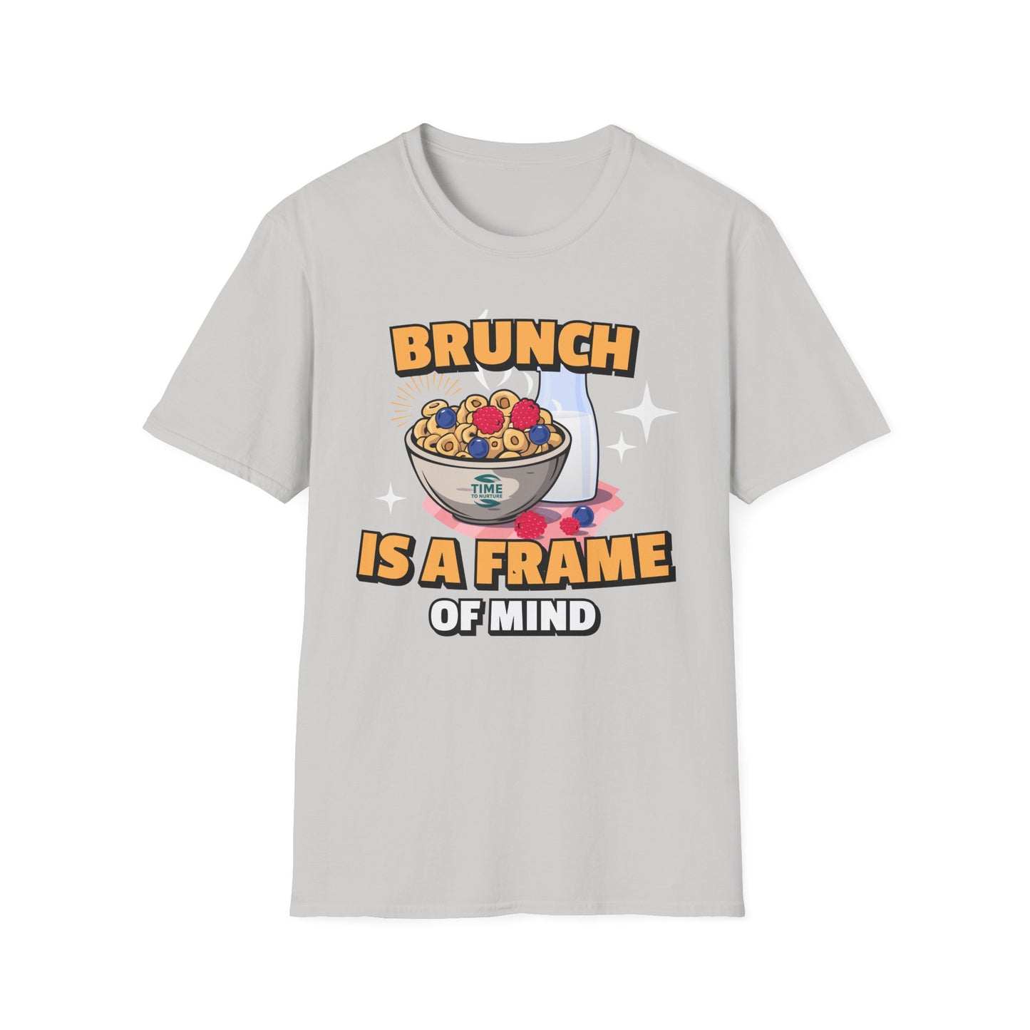Brunch Is a State of Mind unisex softstyle T-shirt with premium fabric, ethical production, superior comfort, durability, and timeless style, making it a fun digital brunch retirement gag gift