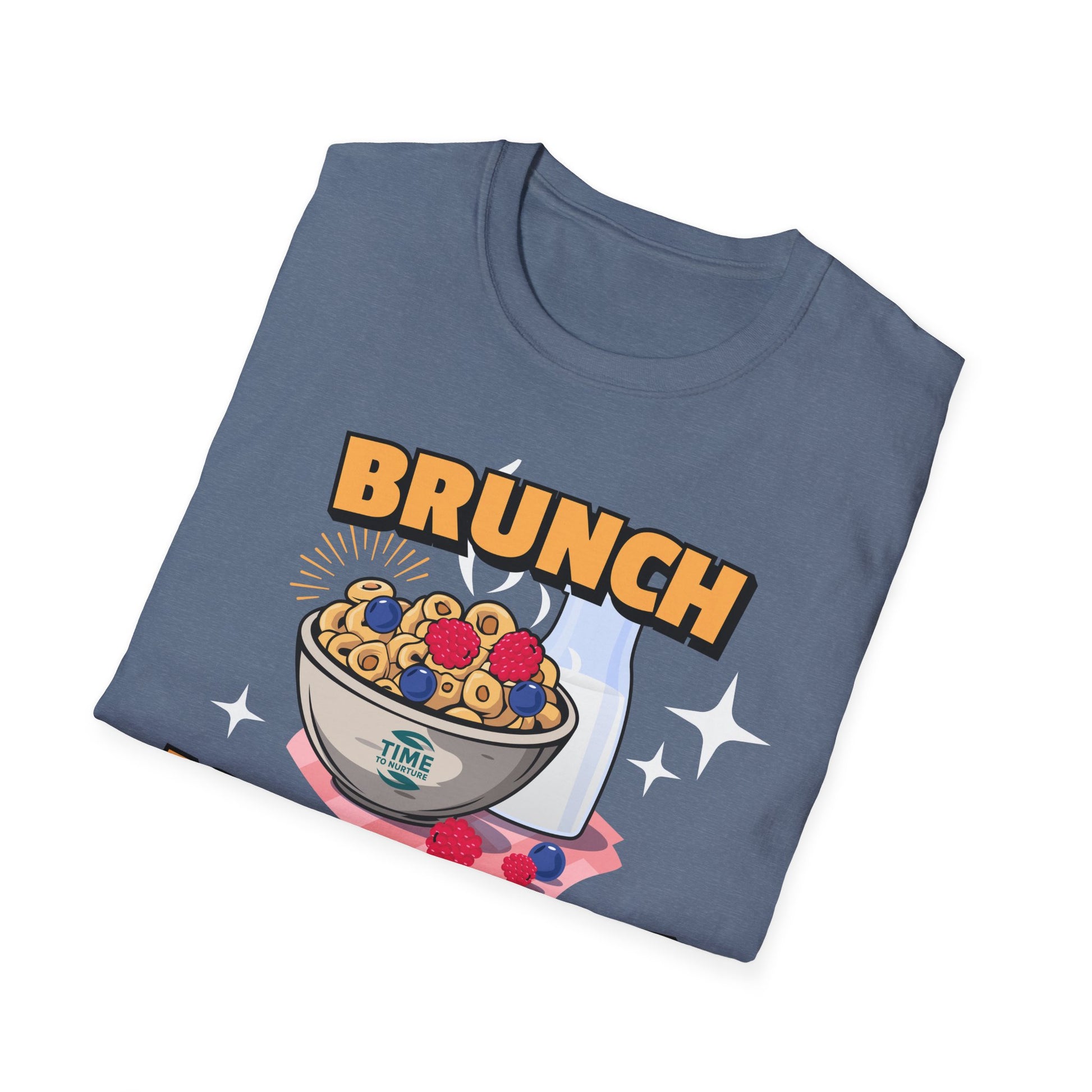 Brunch Is a State of Mind unisex softstyle T-shirt with premium fabric, ethical production, superior comfort, durability, and timeless style, making it a fun digital brunch retirement gag gift