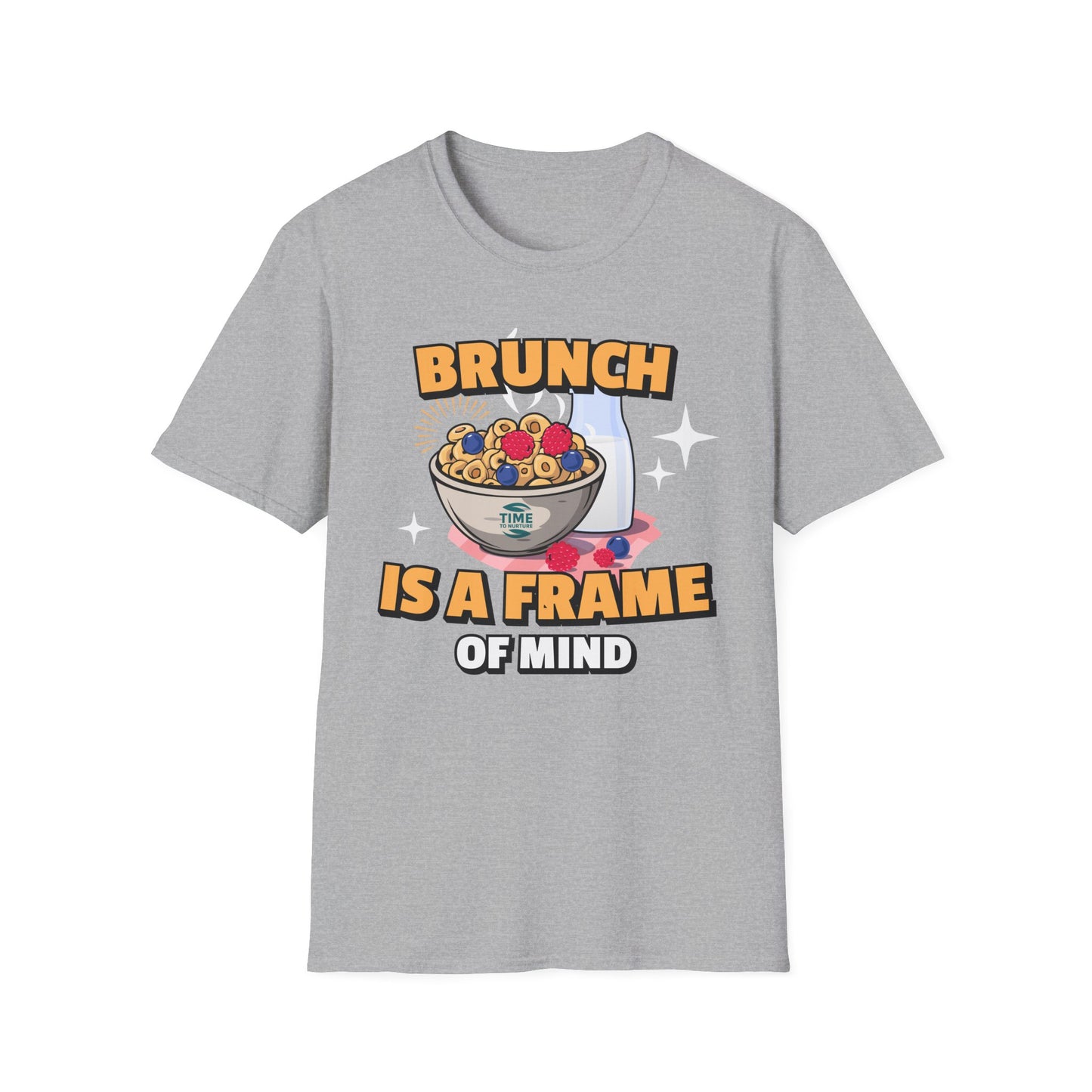 Brunch Is a State of Mind unisex softstyle T-shirt with premium fabric, ethical production, superior comfort, durability, and timeless style, making it a fun digital brunch retirement gag gift