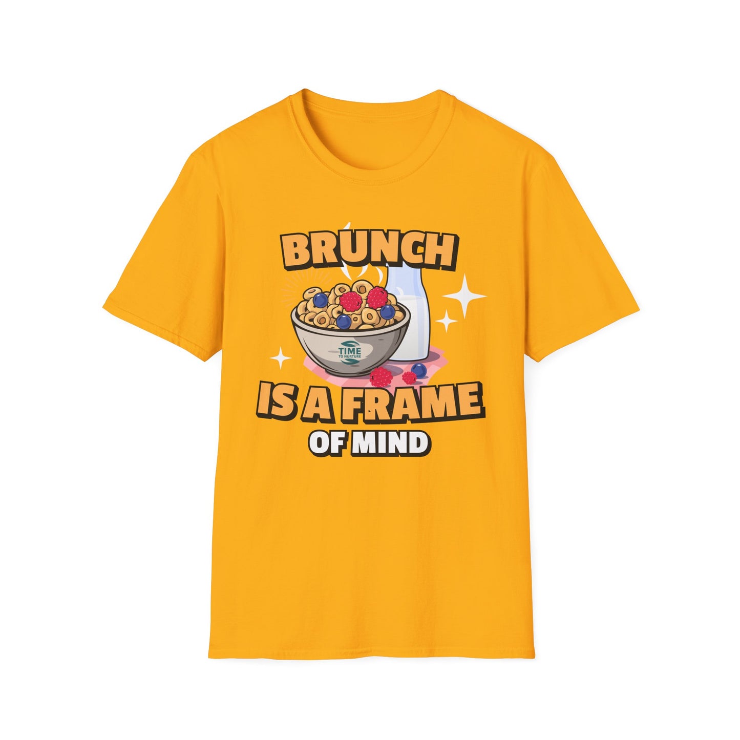 Brunch Is a State of Mind unisex softstyle T-shirt with premium fabric, ethical production, superior comfort, durability, and timeless style, making it a fun digital brunch retirement gag gift