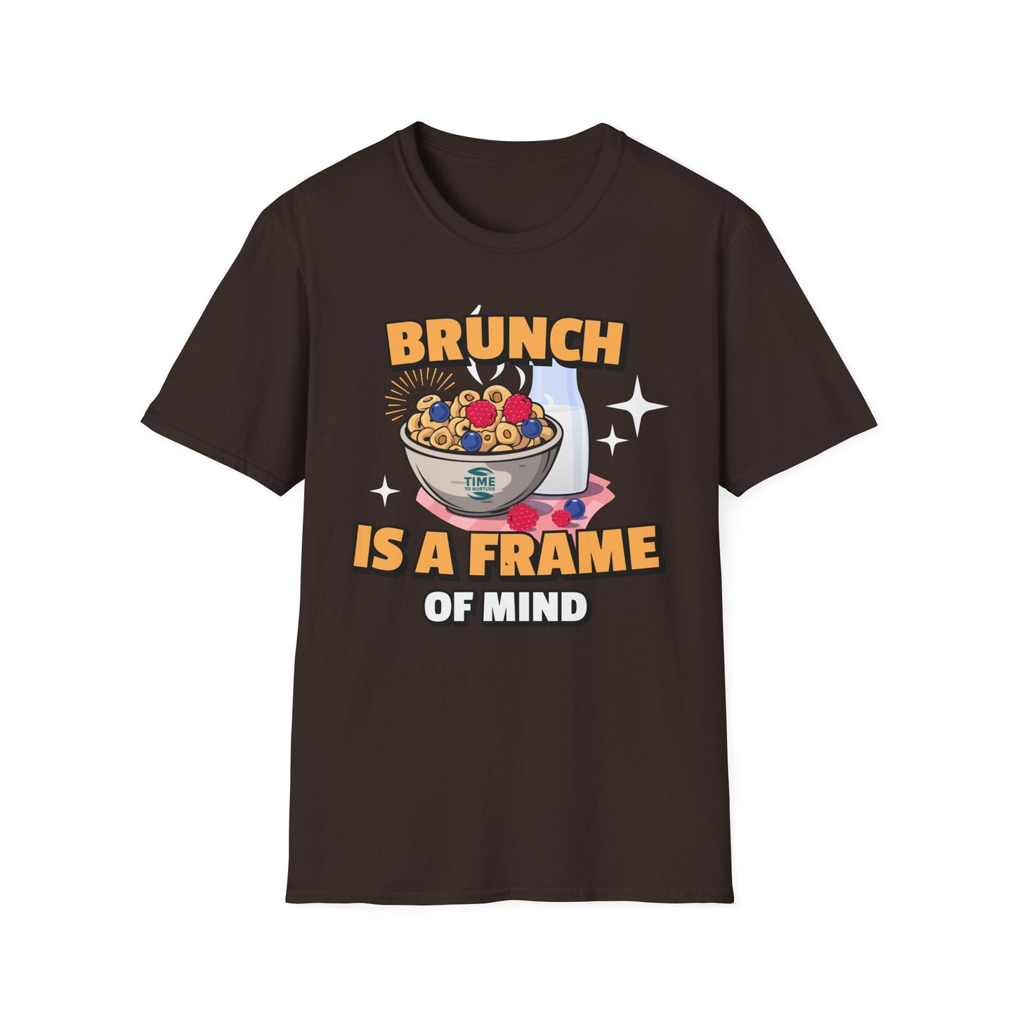 Brunch Is a State of Mind unisex softstyle T-shirt with premium fabric, ethical production, superior comfort, durability, and timeless style, making it a fun digital brunch retirement gag gift