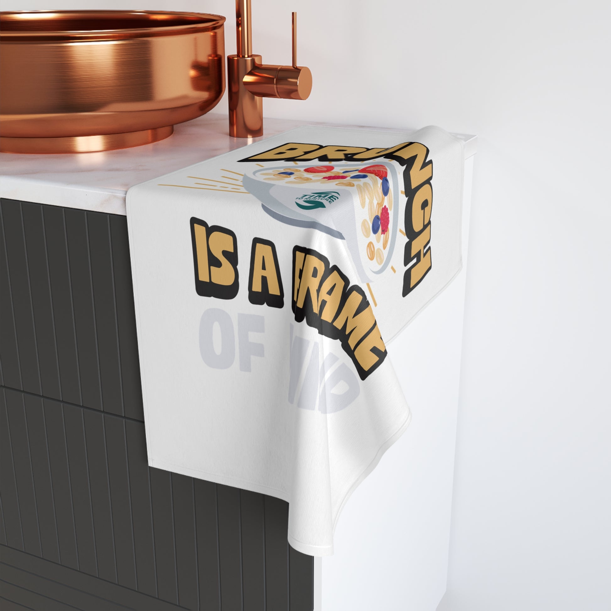 Brunch Vibes hand towel with a chic and playful design, perfect for foodies and brunch lovers, adding personality to any kitchen.