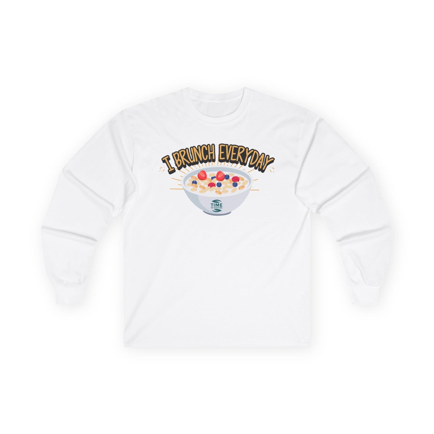 Brunch Vibes unisex long sleeve tee with a funny and stylish design, perfect for brunch lovers seeking everyday comfort and casual style.