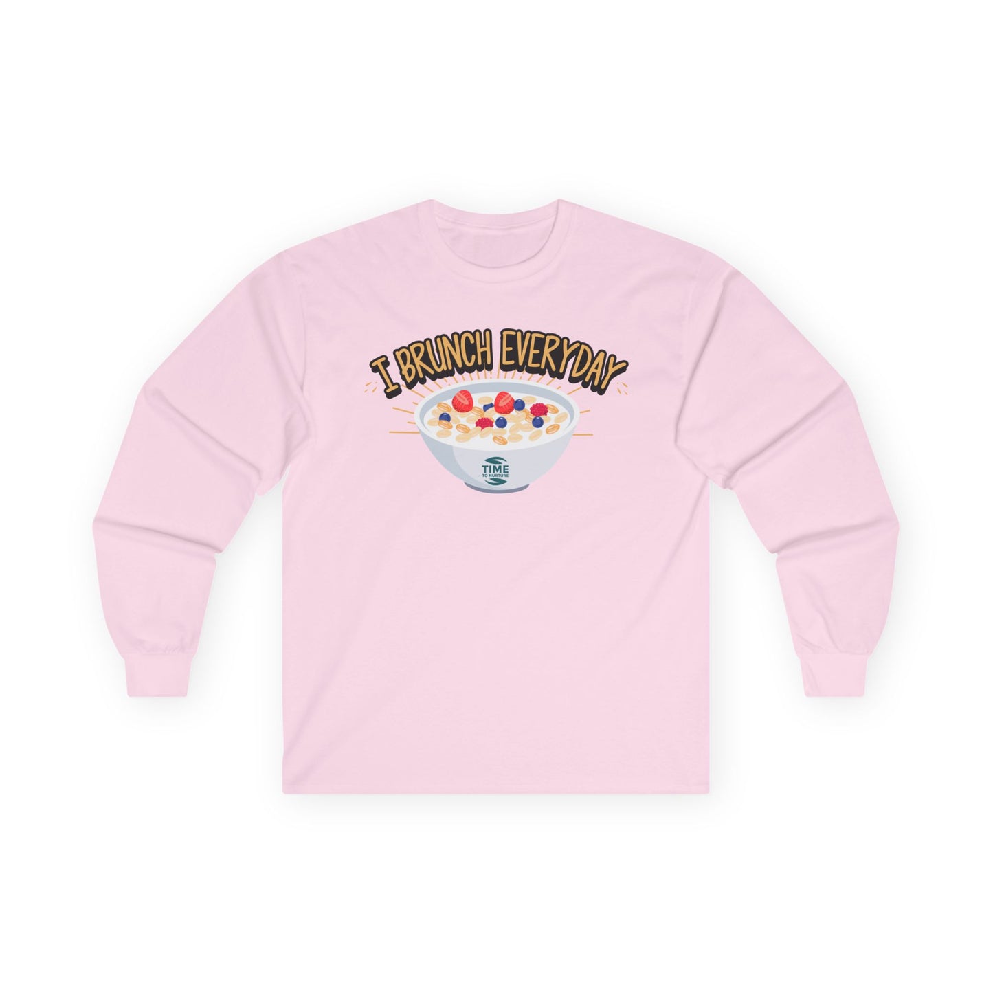 Brunch Vibes unisex long sleeve tee with a funny and stylish design, perfect for brunch lovers seeking everyday comfort and casual style.