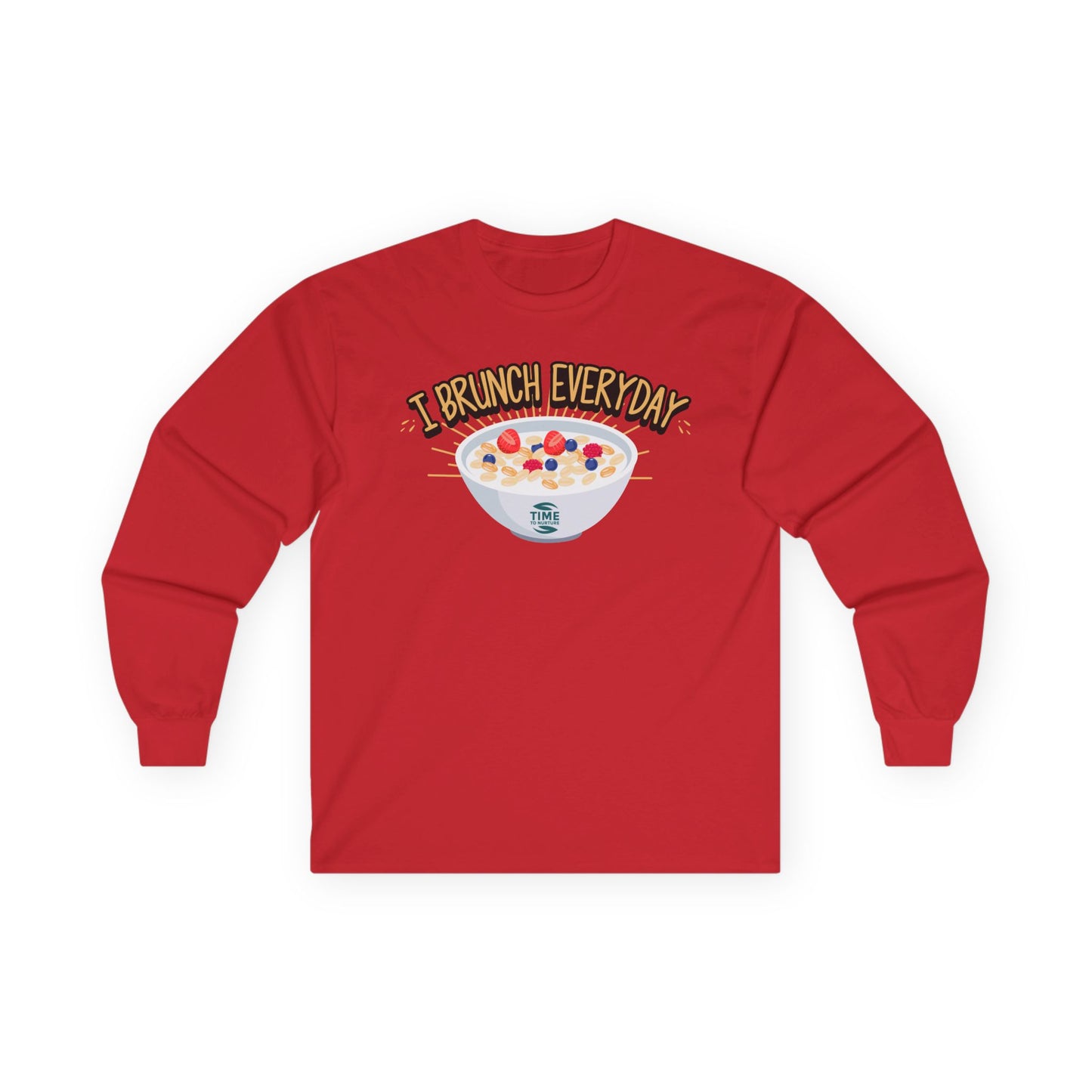 Brunch Vibes unisex long sleeve tee with a funny and stylish design, perfect for brunch lovers seeking everyday comfort and casual style.
