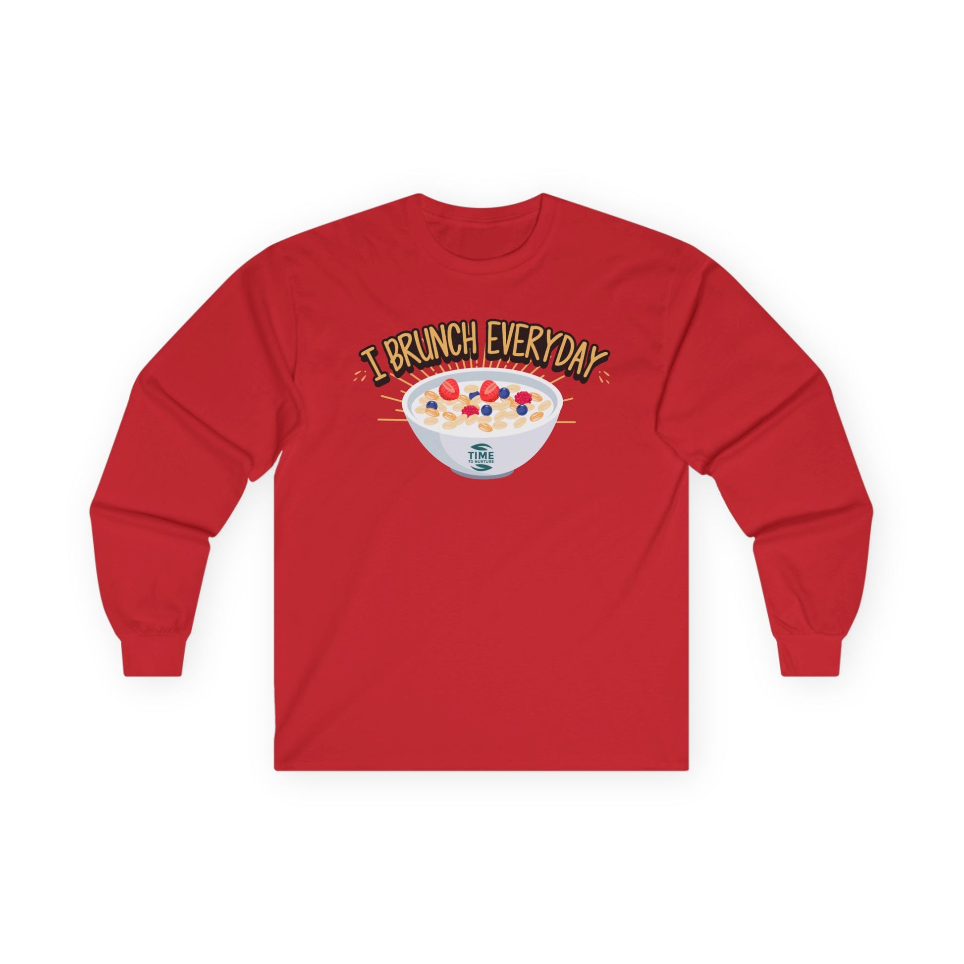 Brunch Vibes unisex long sleeve tee with a funny and stylish design, perfect for brunch lovers seeking everyday comfort and casual style.