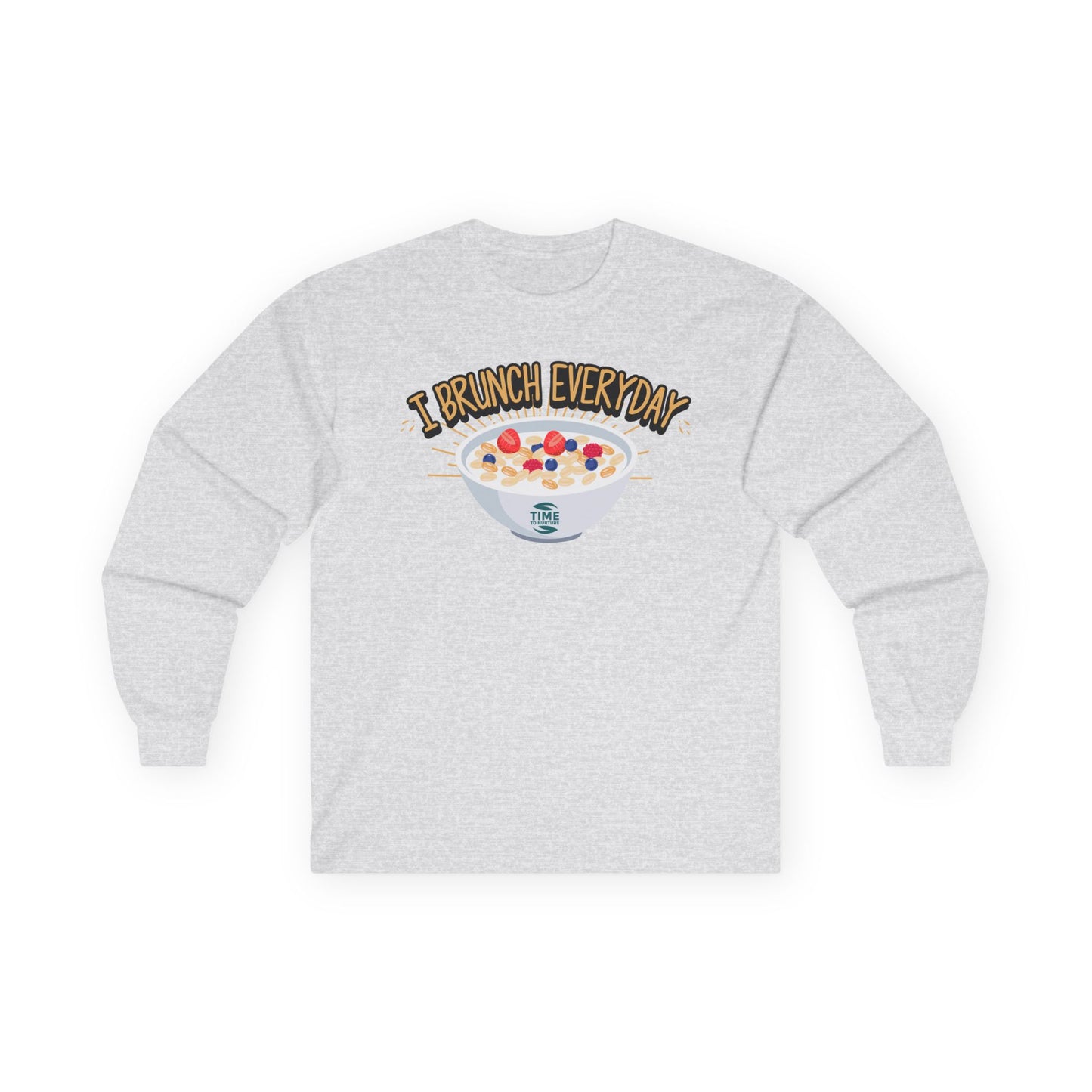 Brunch Vibes unisex long sleeve tee with a funny and stylish design, perfect for brunch lovers seeking everyday comfort and casual style.