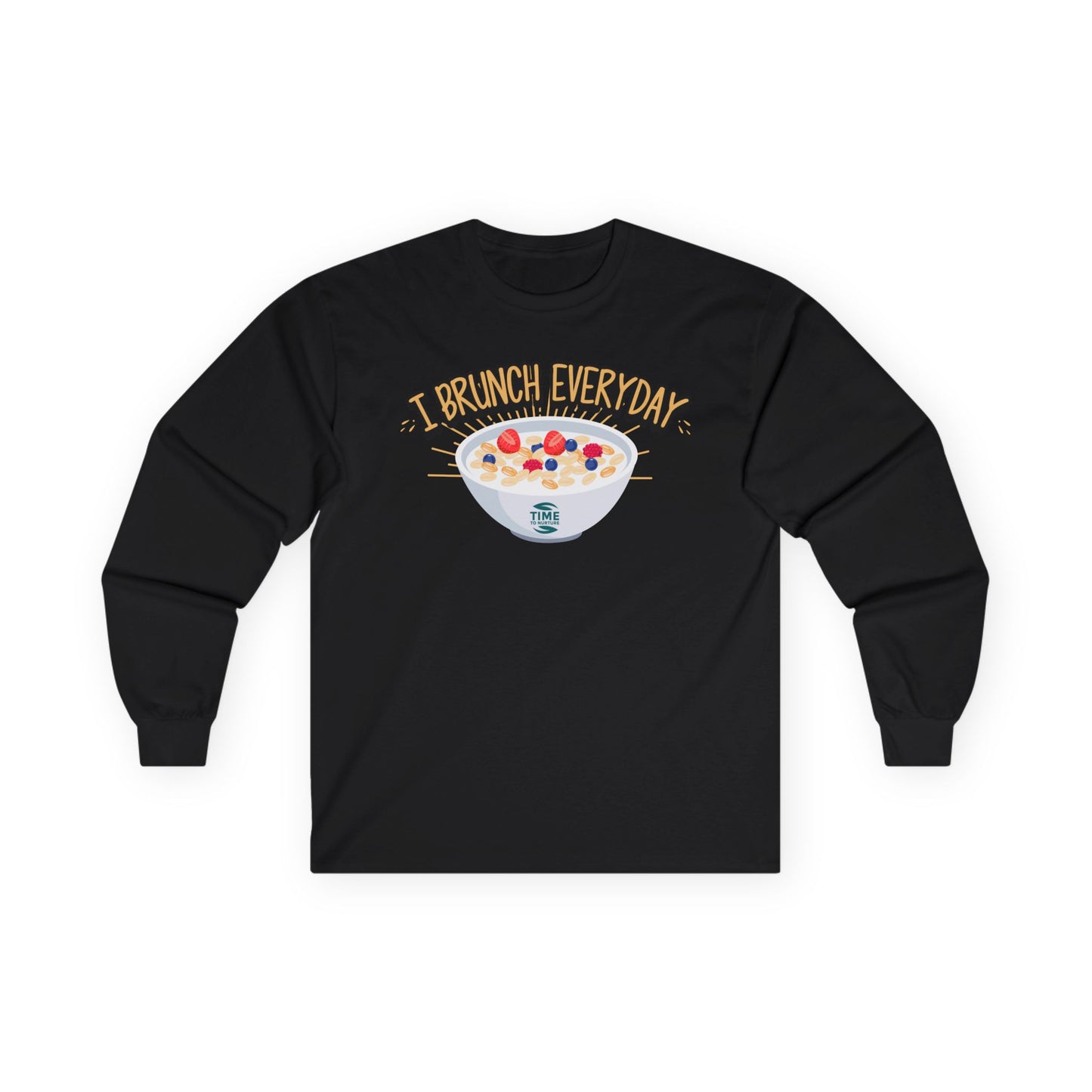 Brunch Vibes unisex long sleeve tee with a funny and stylish design, perfect for brunch lovers seeking everyday comfort and casual style.