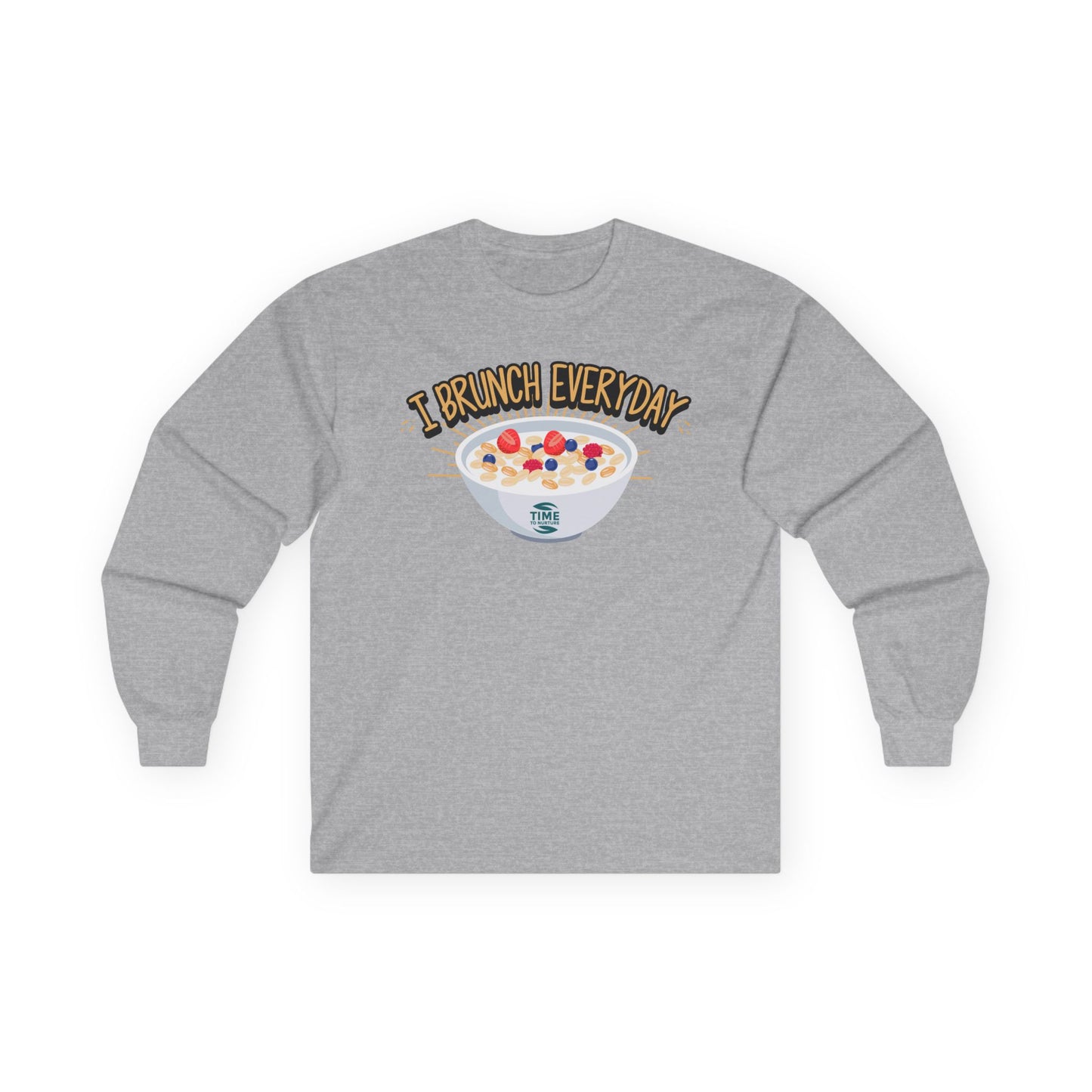Brunch Vibes unisex long sleeve tee with a funny and stylish design, perfect for brunch lovers seeking everyday comfort and casual style.