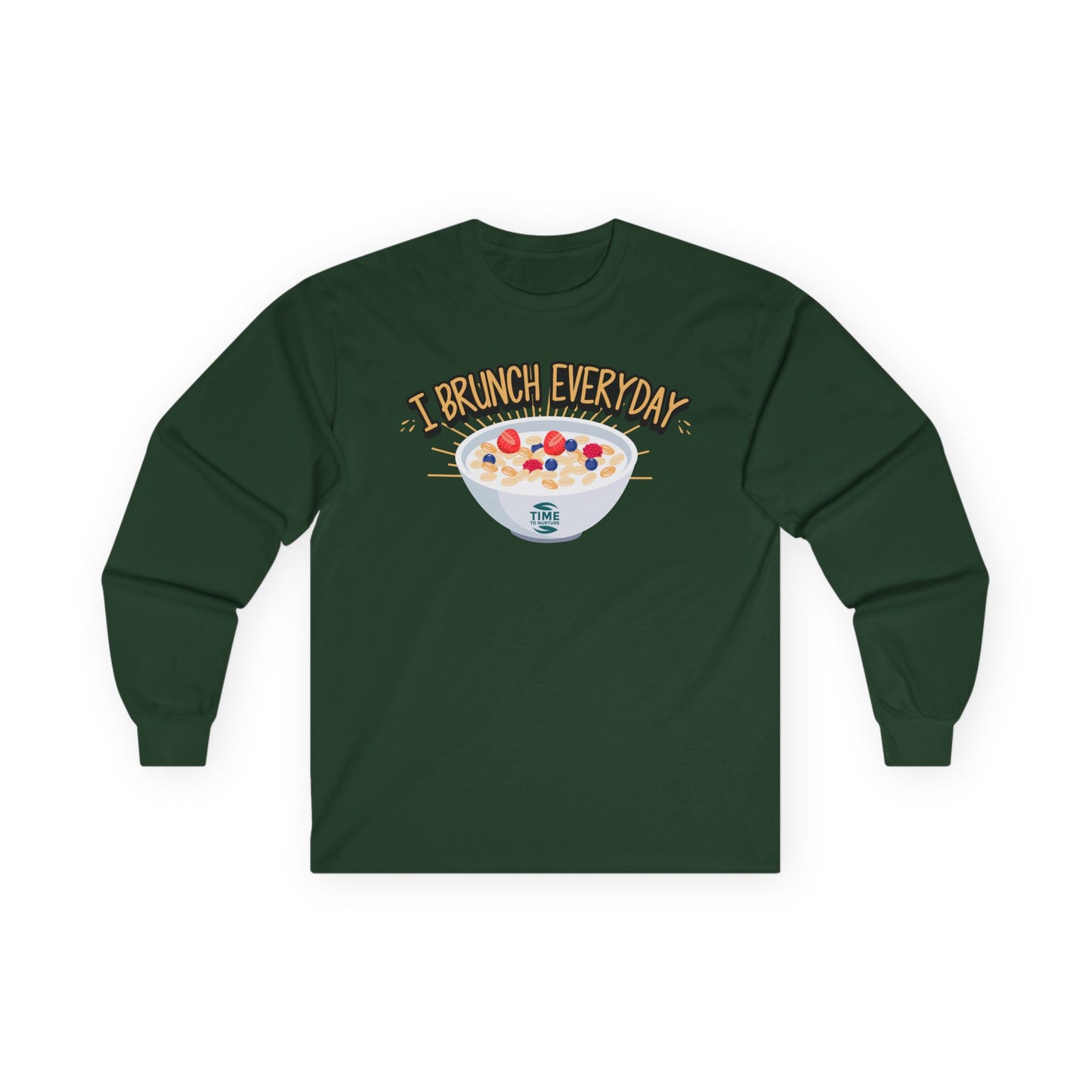 Brunch Vibes unisex long sleeve tee with a funny and stylish design, perfect for brunch lovers seeking everyday comfort and casual style.