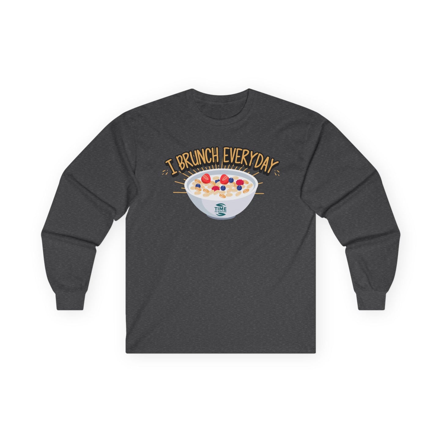 Brunch Vibes unisex long sleeve tee with a funny and stylish design, perfect for brunch lovers seeking everyday comfort and casual style.