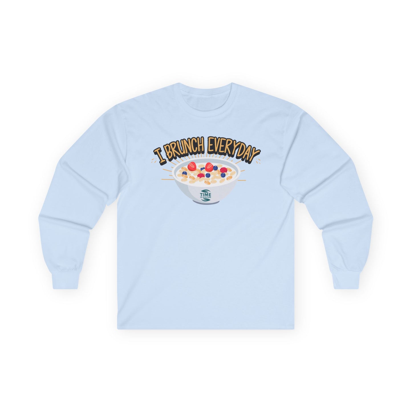 Brunch Vibes unisex long sleeve tee with a funny and stylish design, perfect for brunch lovers seeking everyday comfort and casual style.